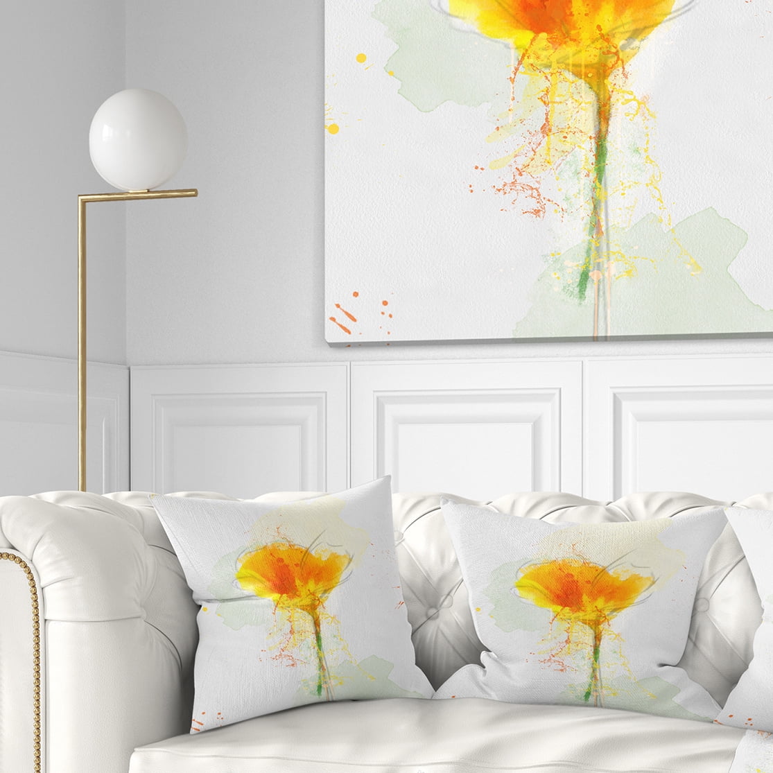 Designart Yellow Flower Sketch Watercolor - Floral Throw Pillow - 18x18