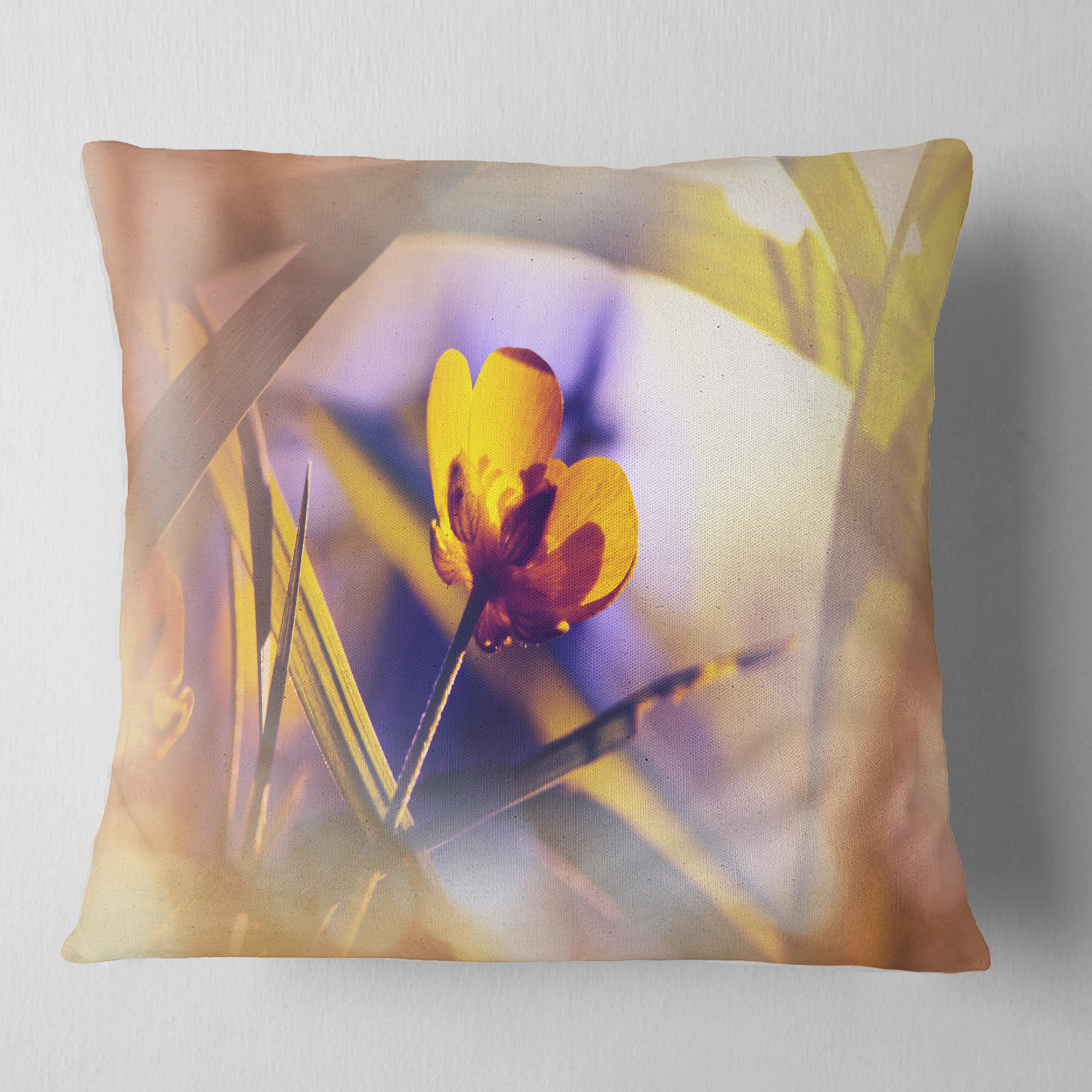 Designart Yellow Flower on Blue Background - Floral Throw Pillow - 18x18