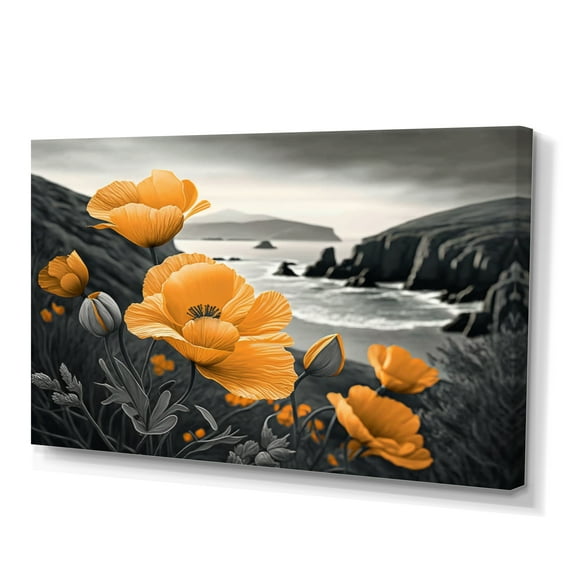 Designart Yellow Flowers By The Coast III Canvas Wall Art