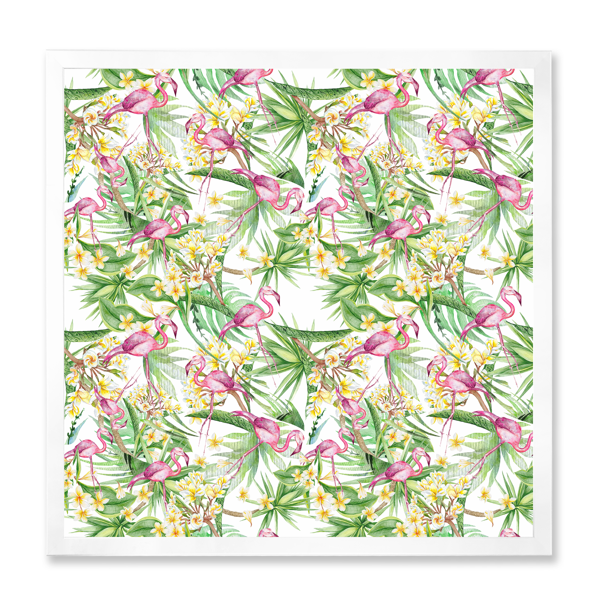 Designart 'Yellow Flowers, Tropical Foliage With Flamingo II' Modern Framed Art Print