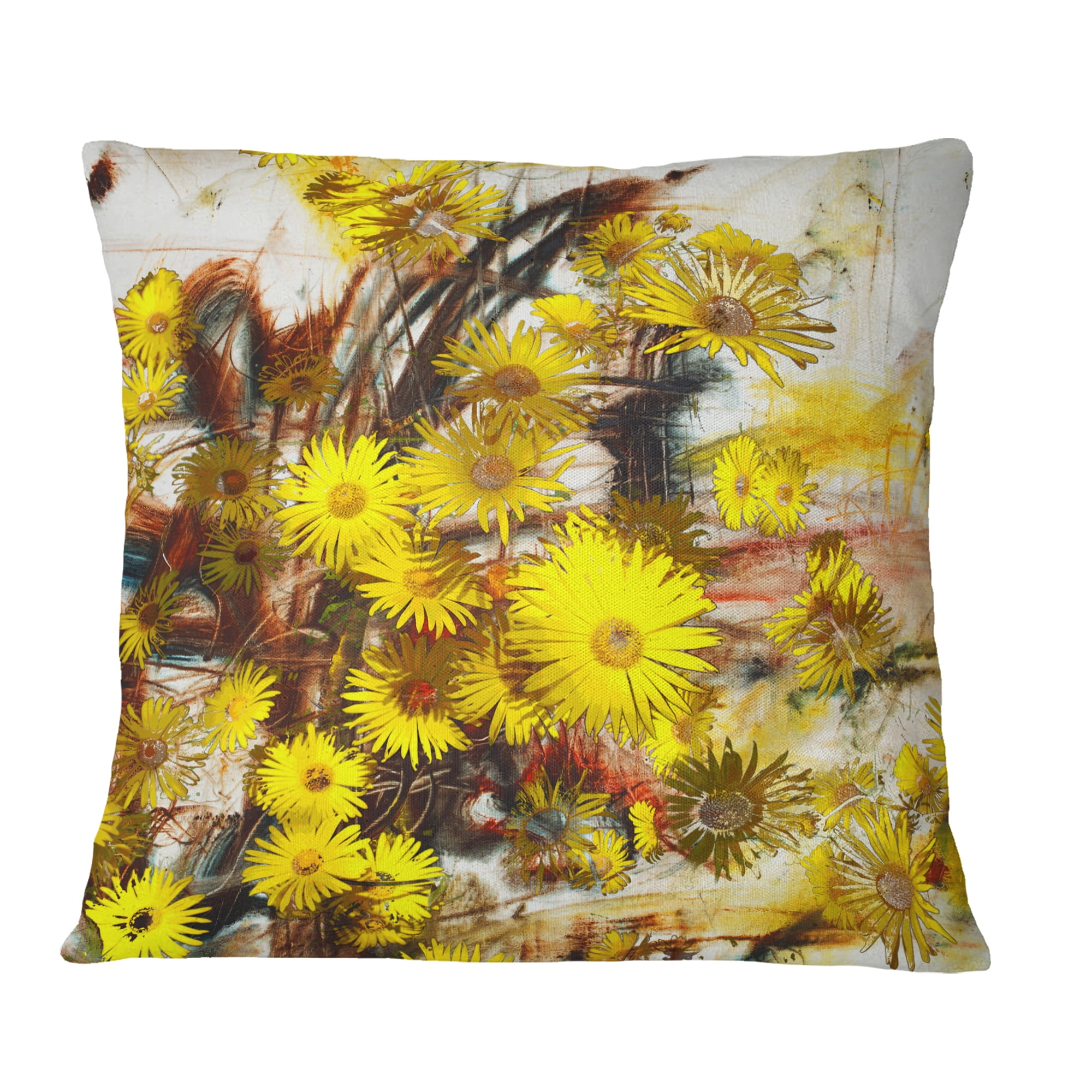 Designart Yellow Flowers Watercolor Illustration - Floral Throw Pillow - 18x18