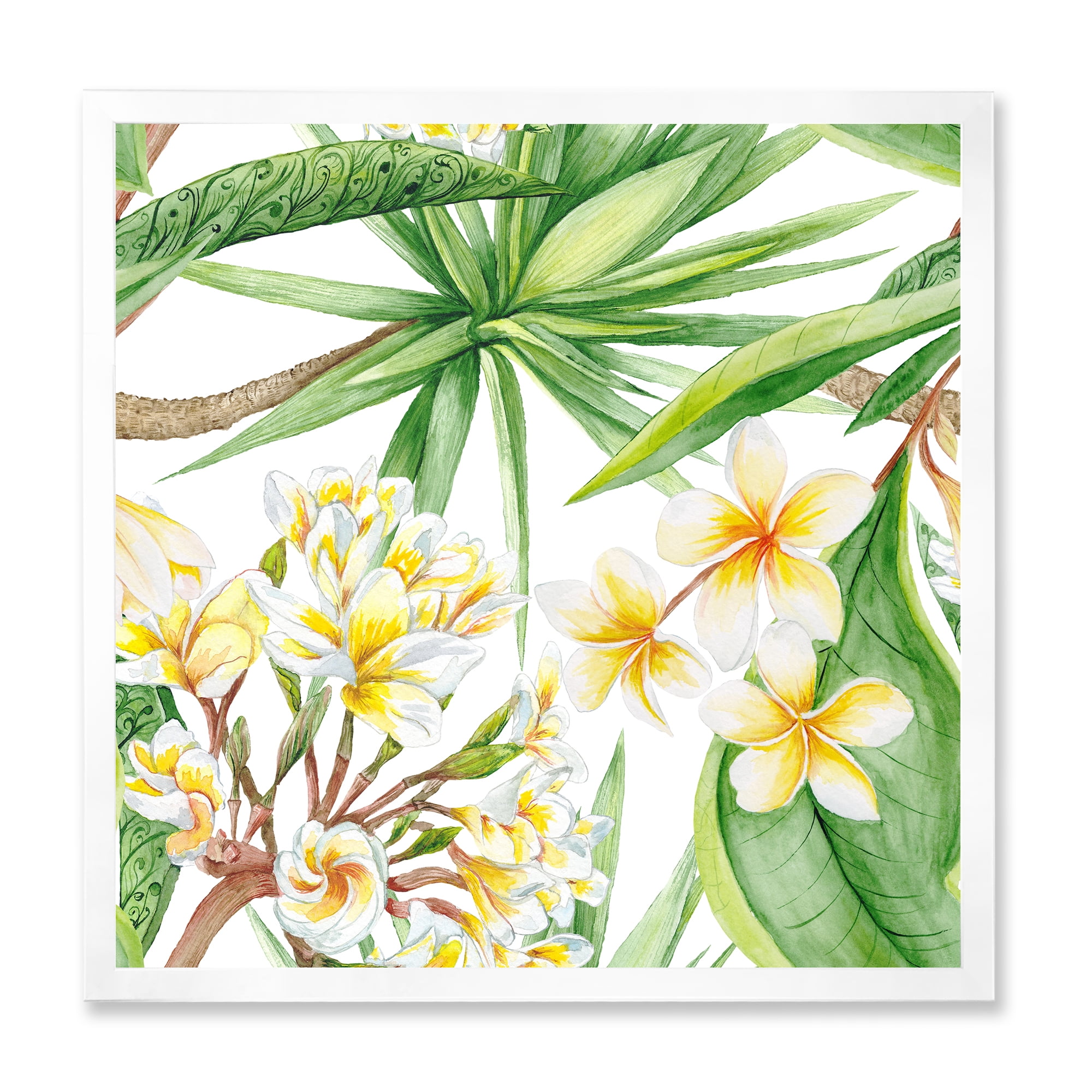 Designart 'Yellow Flowers and Tropical Foliage I' Modern Framed Art Print