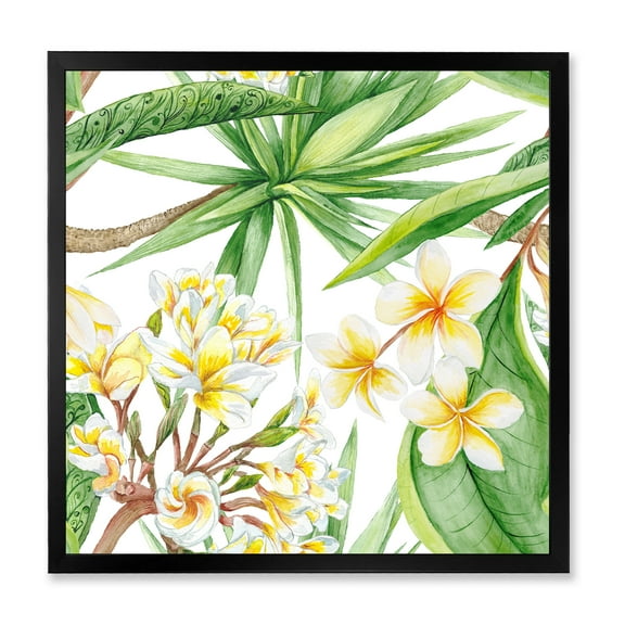 Designart 'Yellow Flowers and Tropical Foliage I' Modern Framed Art Print