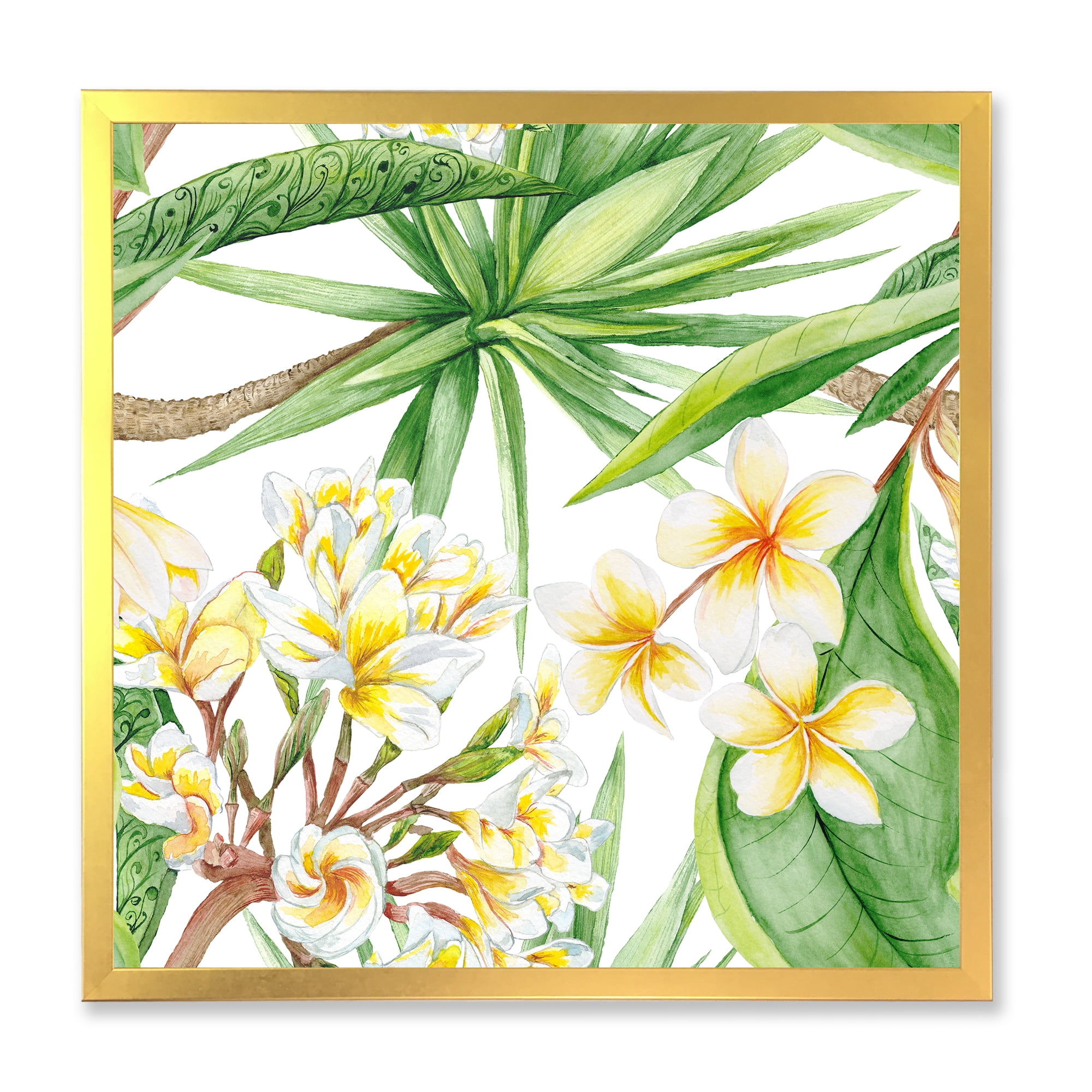 Designart 'Yellow Flowers and Tropical Foliage I' Modern Framed Art Print
