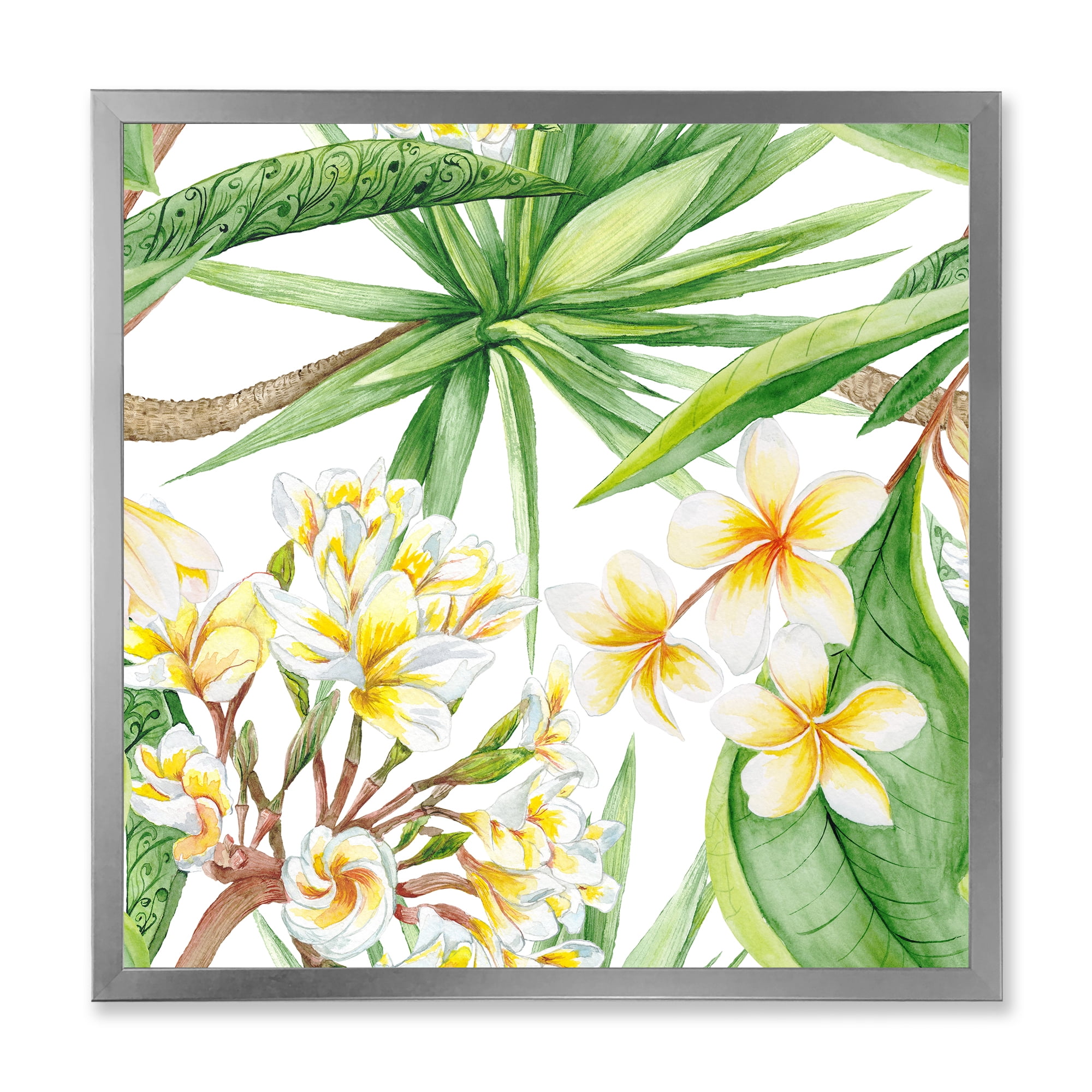 Designart 'Yellow Flowers and Tropical Foliage I' Modern Framed Art Print