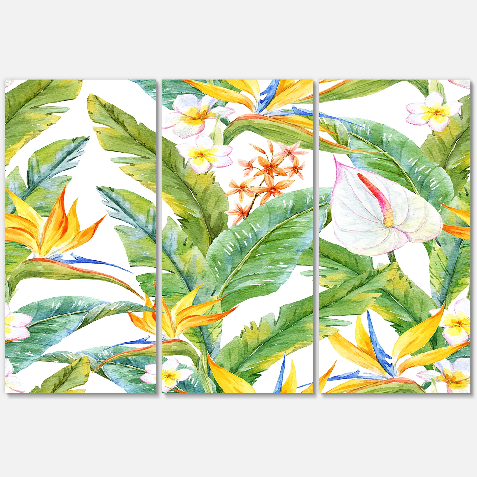 Designart ' Yellow Flowers and Tropical Foliage II ' Modern Canvas Wall Art Print
