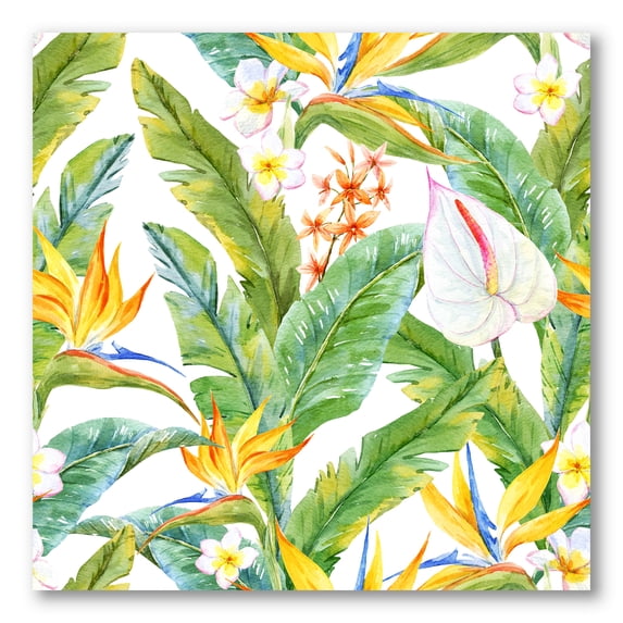 Designart ' Yellow Flowers and Tropical Foliage II ' Modern Canvas Wall Art Print