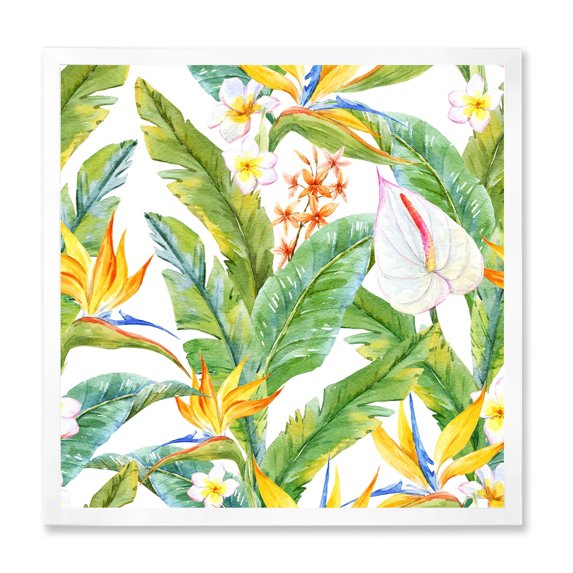 Designart 'Yellow Flowers and Tropical Foliage II' Modern Framed Art Print