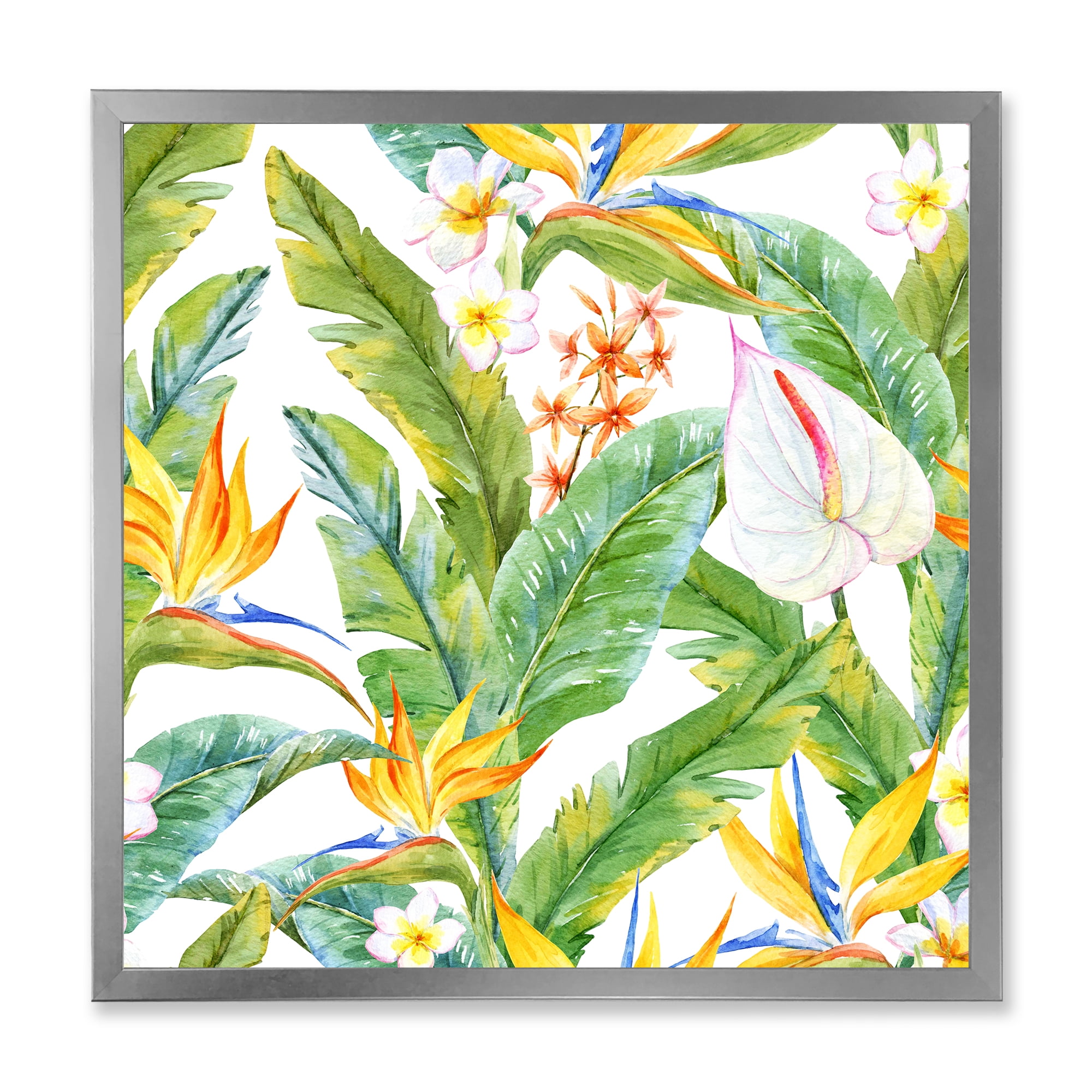 Designart 'Yellow Flowers and Tropical Foliage II' Modern Framed Art Print