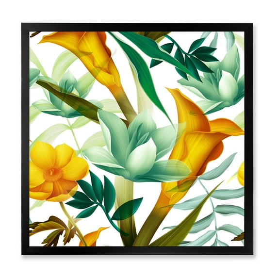 Designart 'Yellow Flowers and Tropical Foliage III' Modern Framed Art Print
