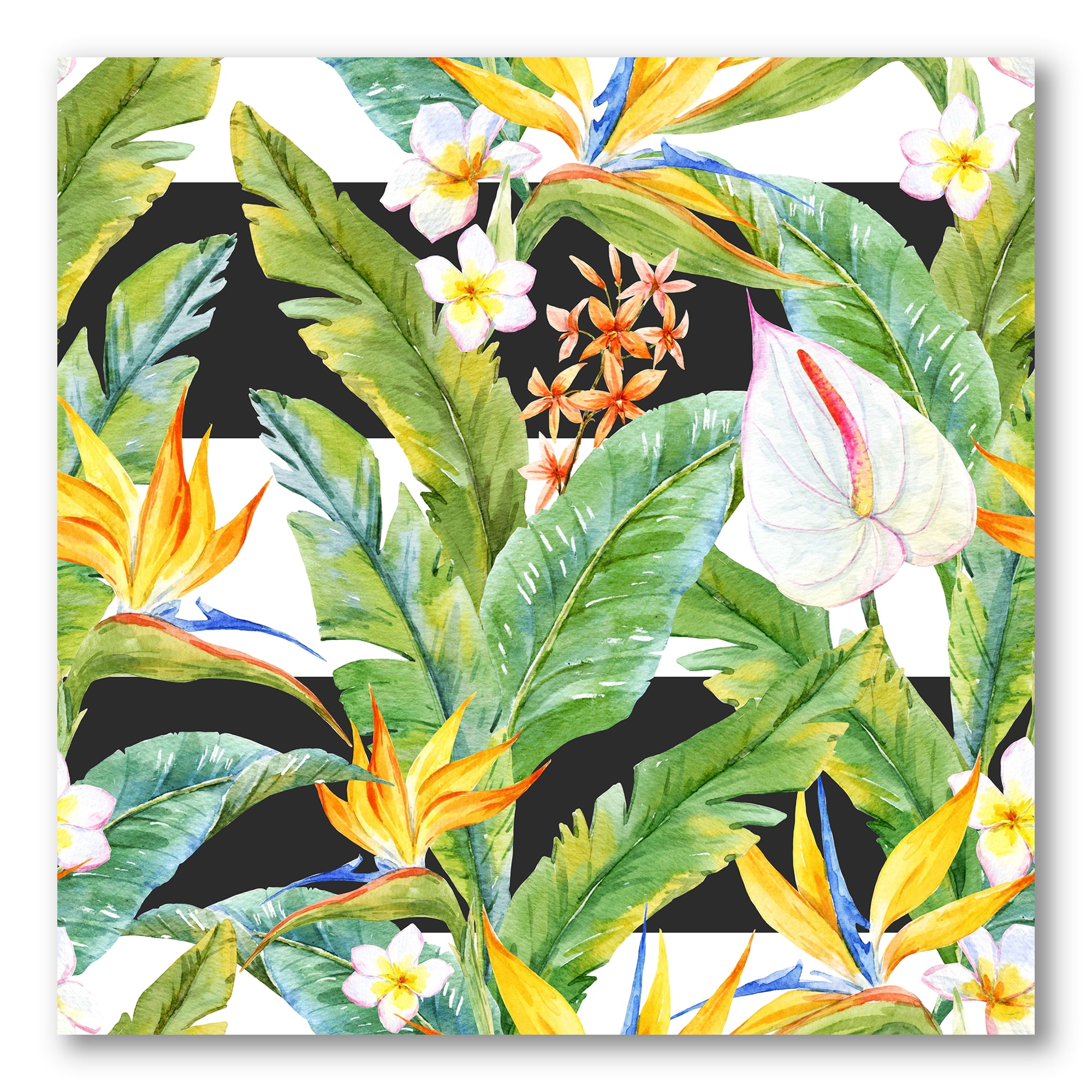 Designart ' Yellow Flowers and Tropical Foliage IV ' Modern Canvas Wall Art Print