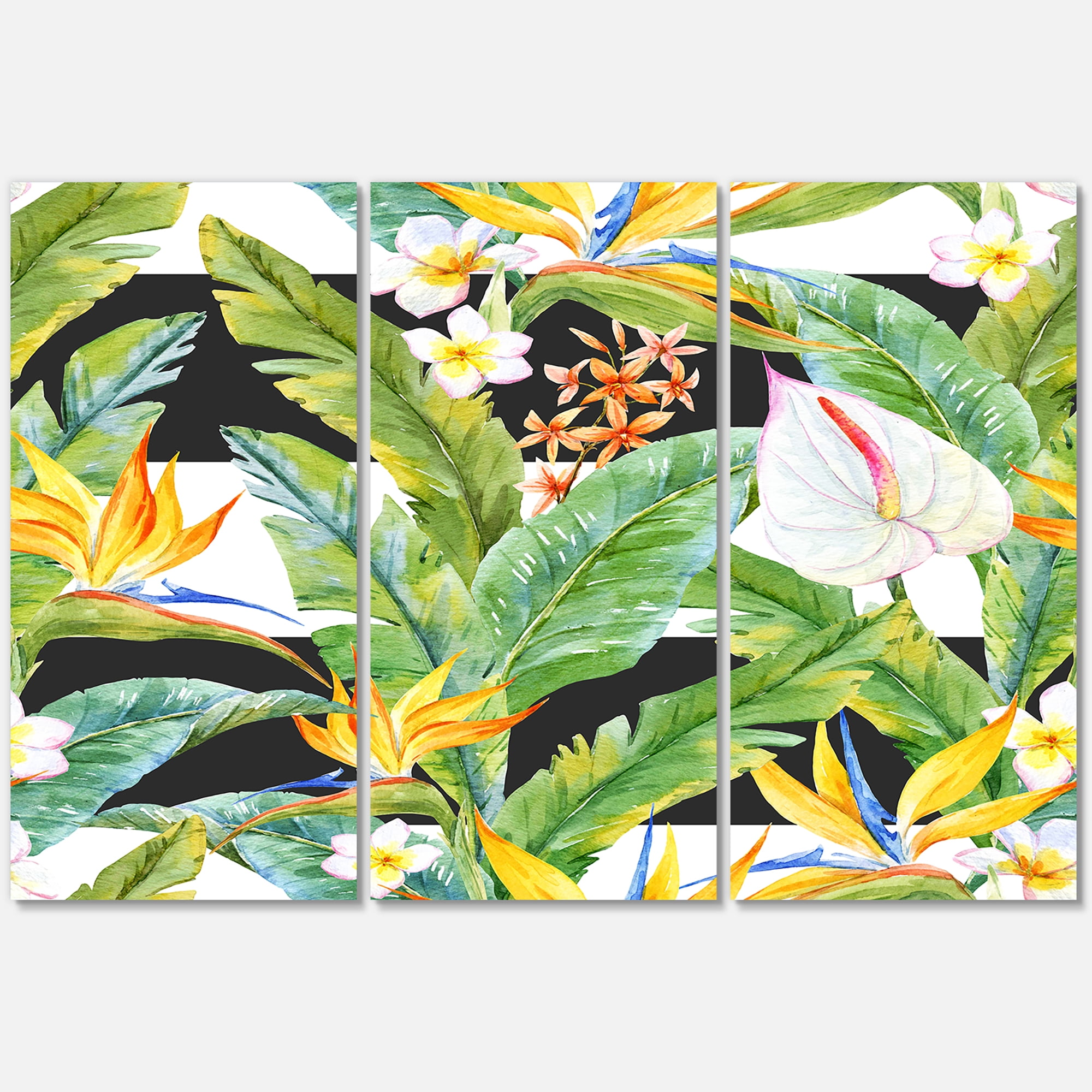 Designart ' Yellow Flowers and Tropical Foliage IV ' Modern Canvas Wall Art Print