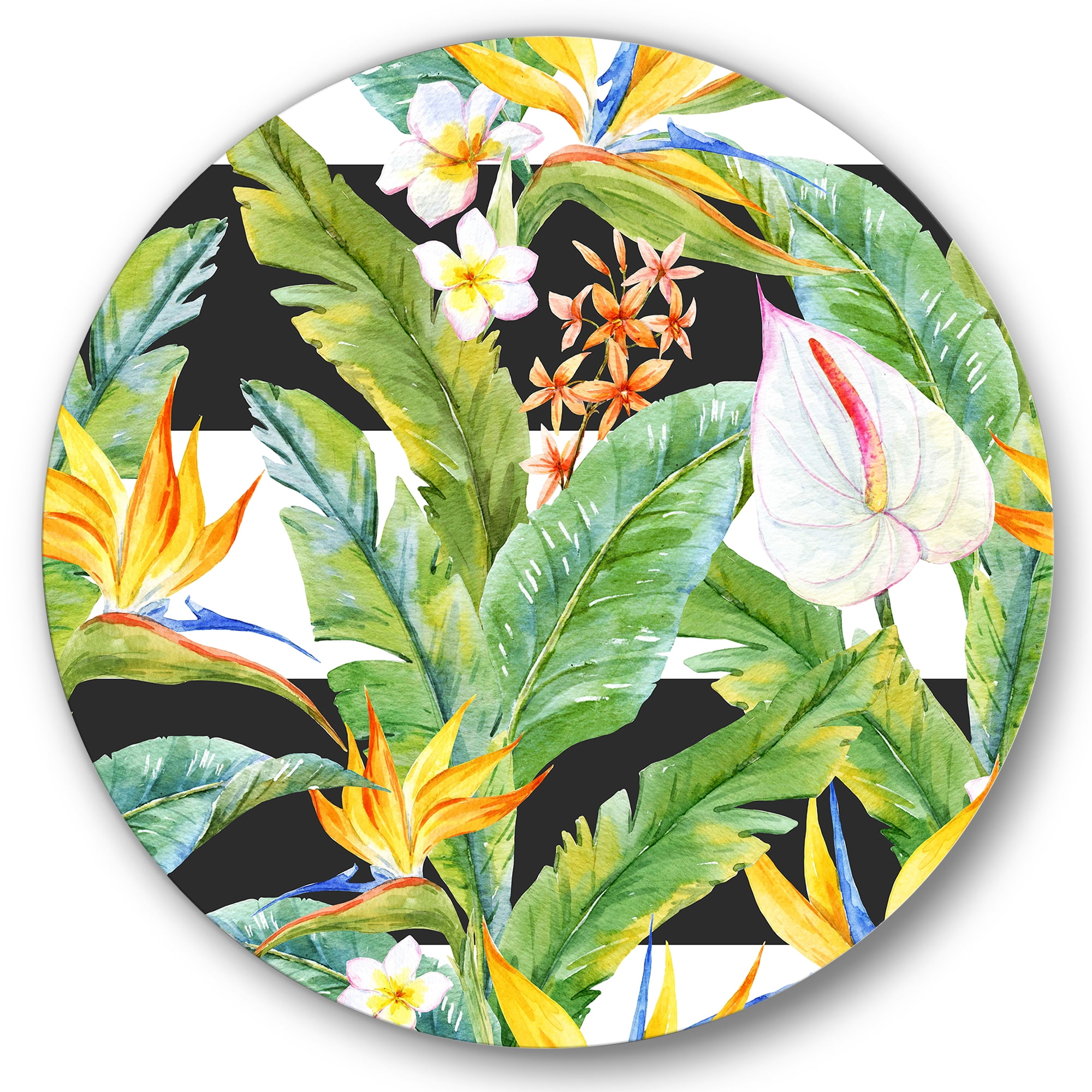 Designart 'Yellow Flowers and Tropical Foliage IV' Modern Circle Metal Wall Art 11x11 - Disc of 11