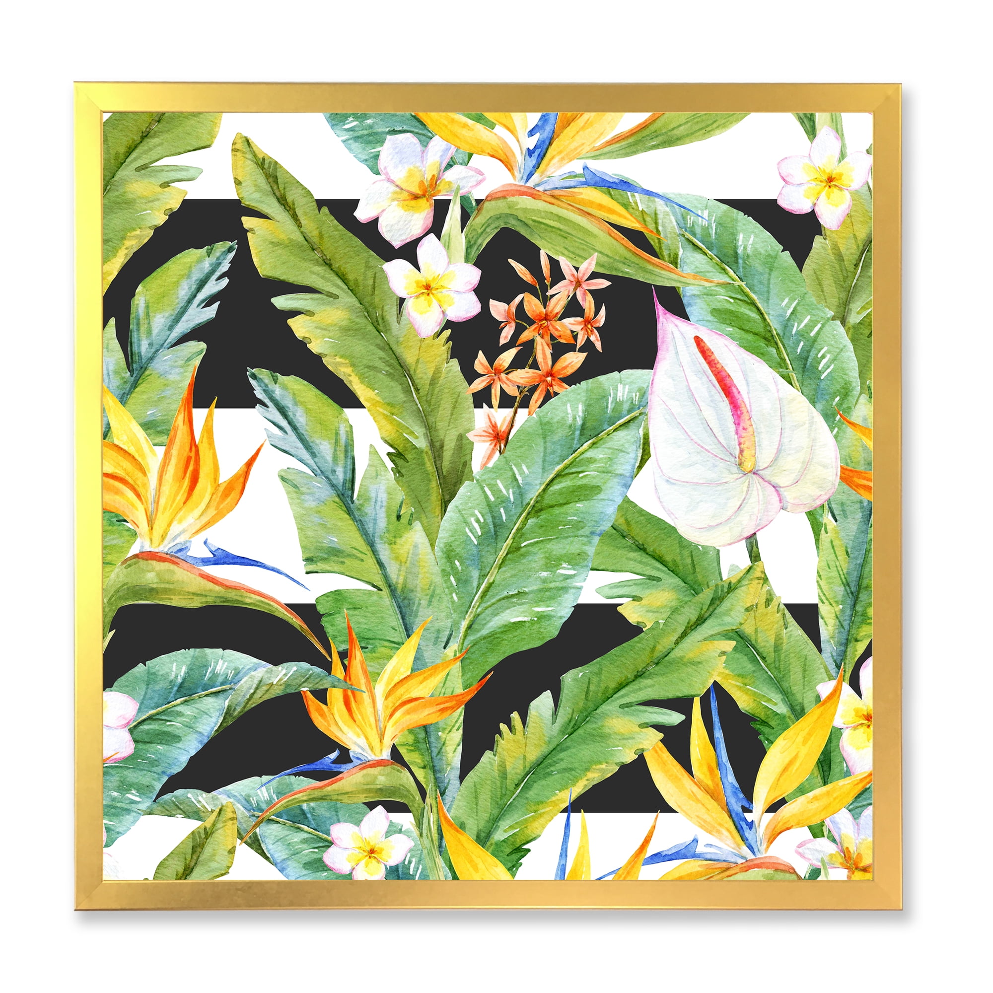 Designart 'Yellow Flowers and Tropical Foliage IV' Modern Framed Art Print
