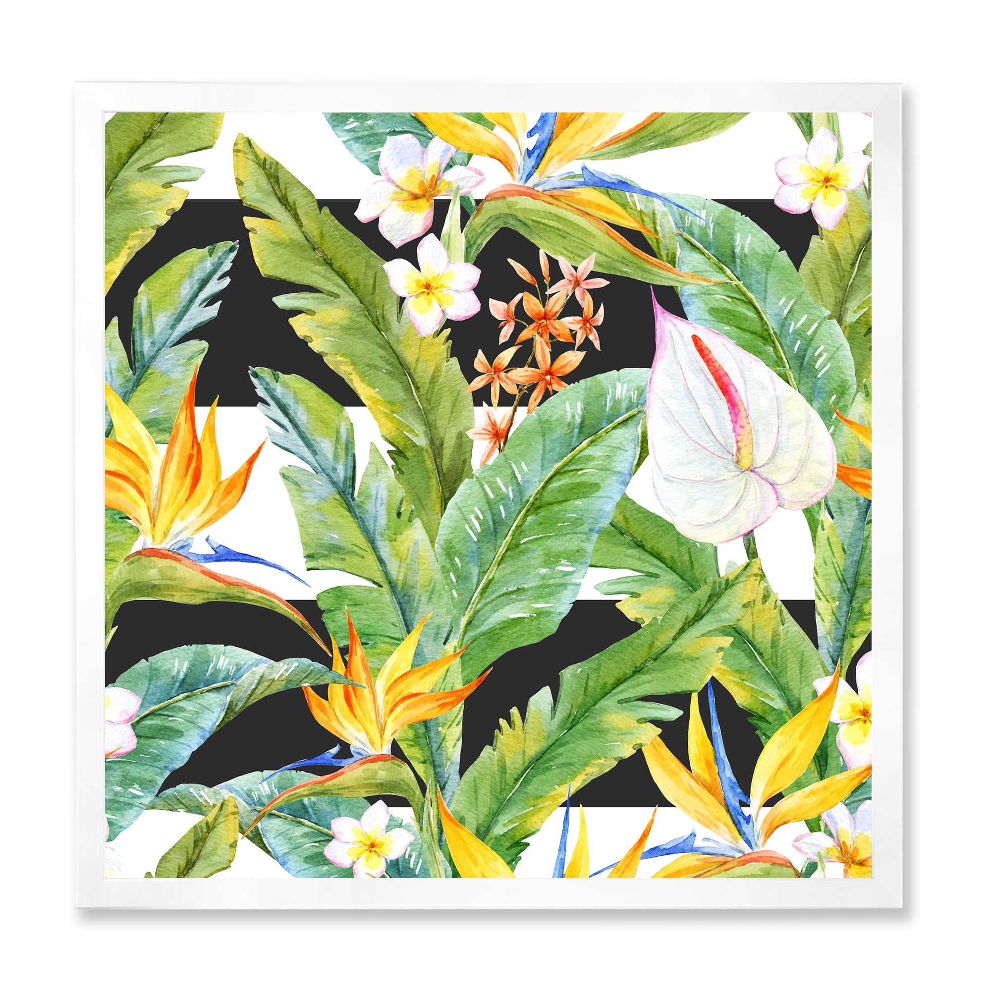 Designart 'Yellow Flowers and Tropical Foliage IV' Modern Framed Art Print