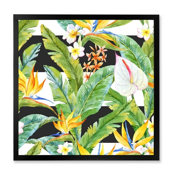 Designart 'Yellow Flowers and Tropical Foliage IV' Modern Framed Art Print