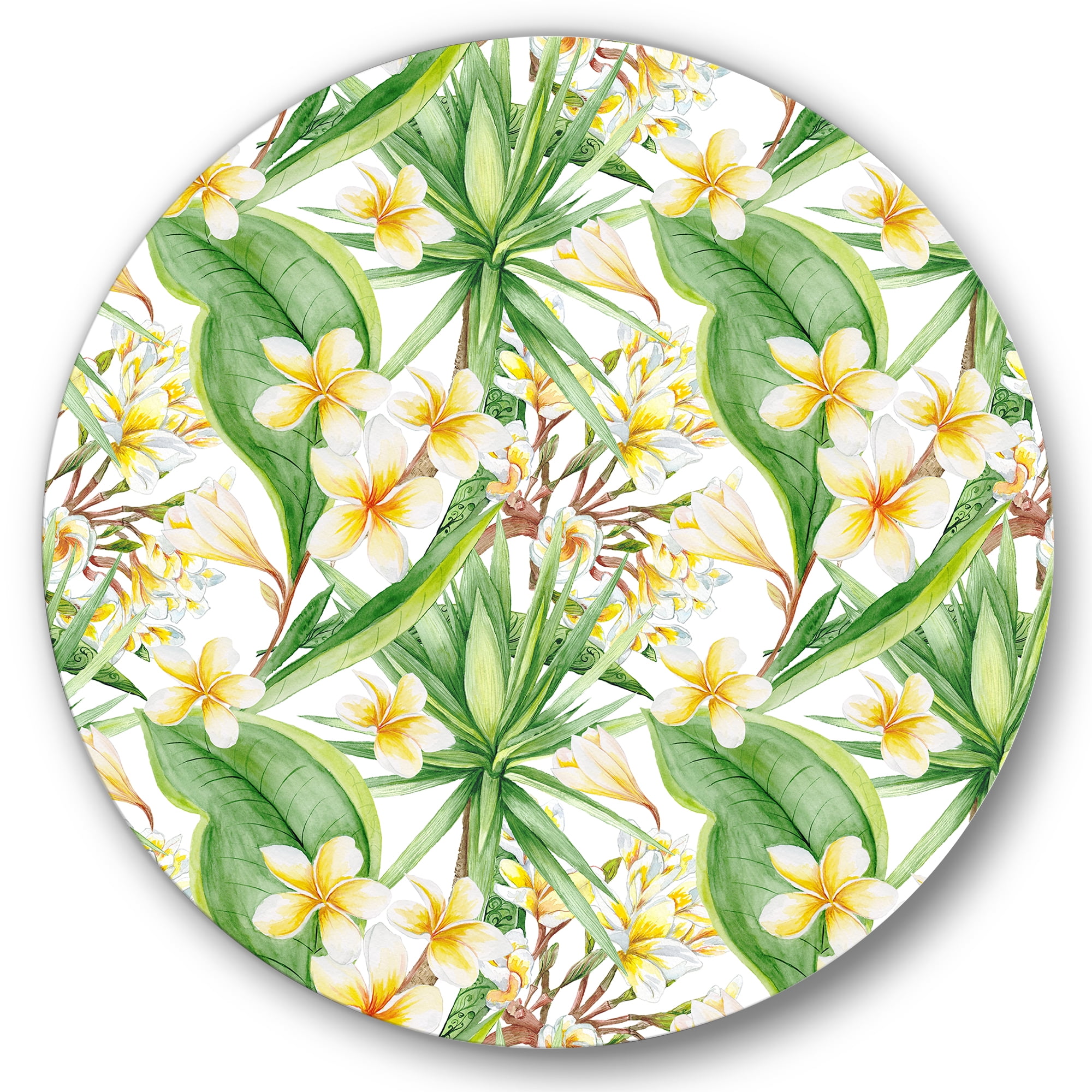 Designart 'Yellow Flowers and Tropical Foliage IX' Modern Circle Metal Wall Art 23x23 - Disc of 23