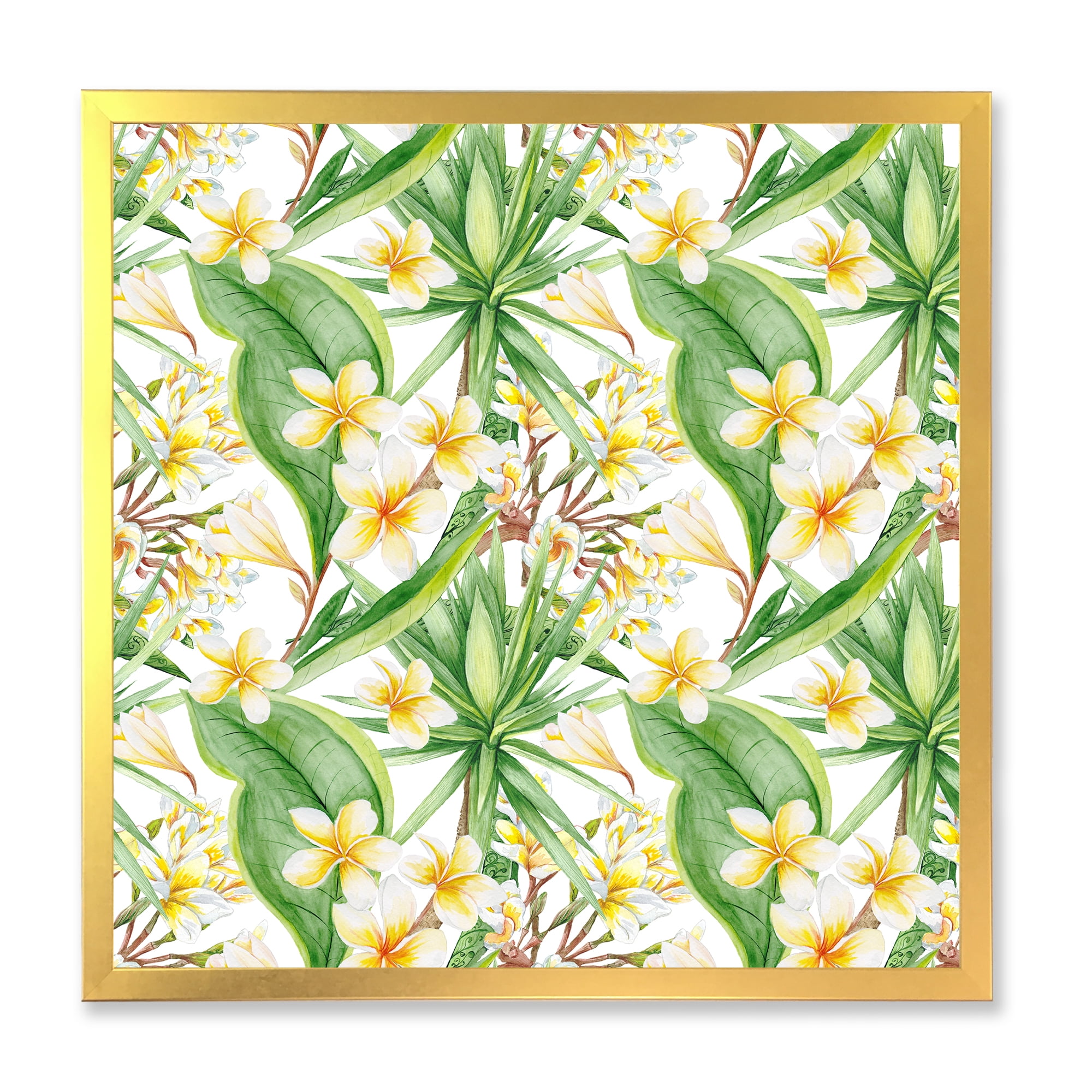 Designart 'Yellow Flowers and Tropical Foliage IX' Modern Framed Art Print