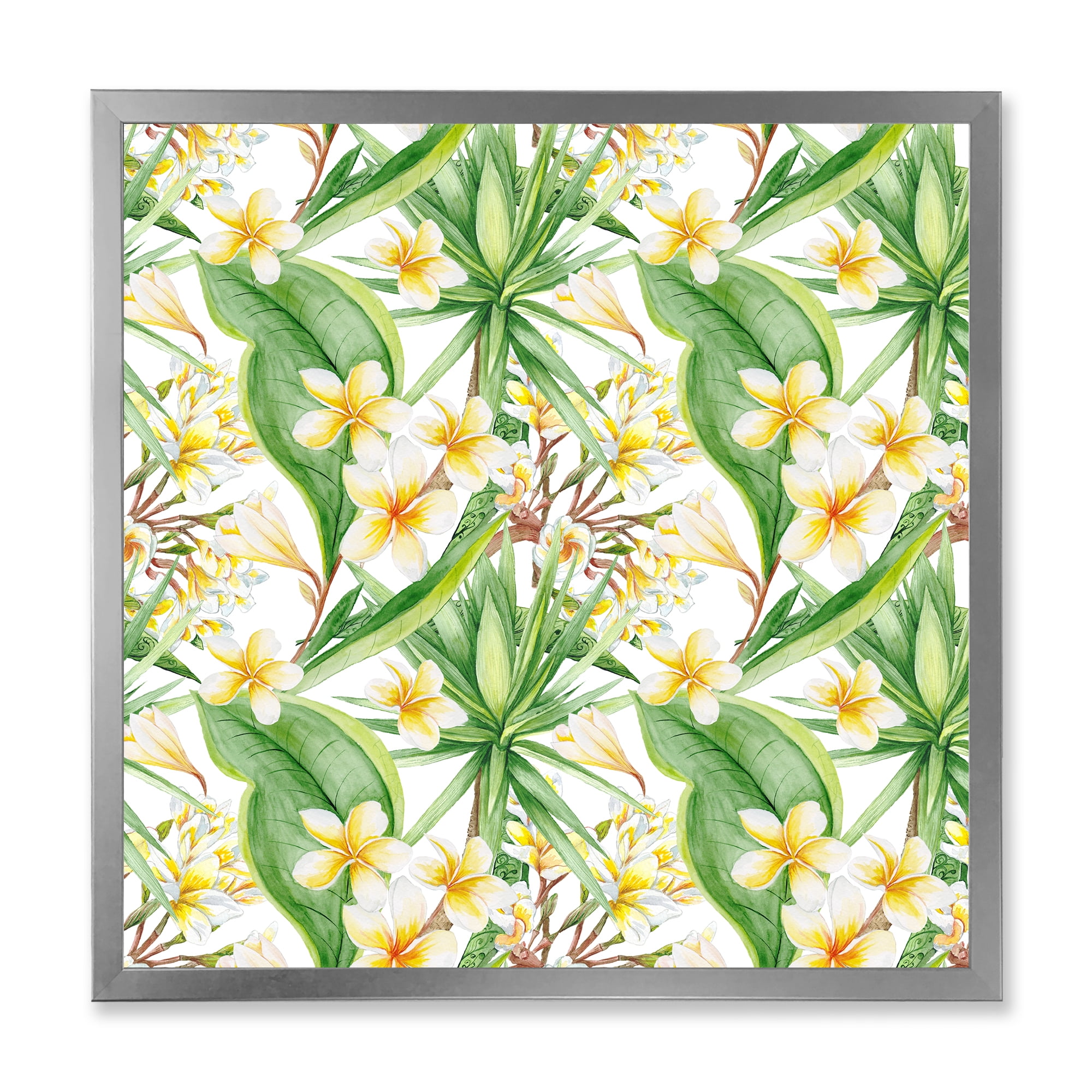 Designart 'Yellow Flowers and Tropical Foliage IX' Modern Framed Art Print
