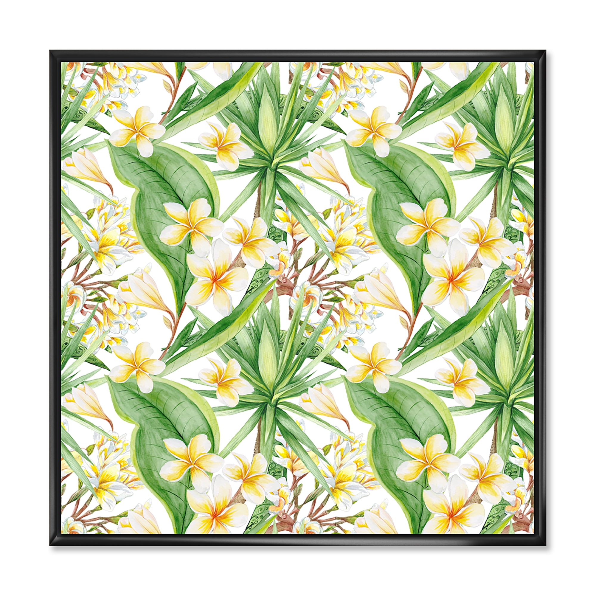 Designart 'Yellow Flowers and Tropical Foliage IX' Modern Framed Canvas Wall Art Print