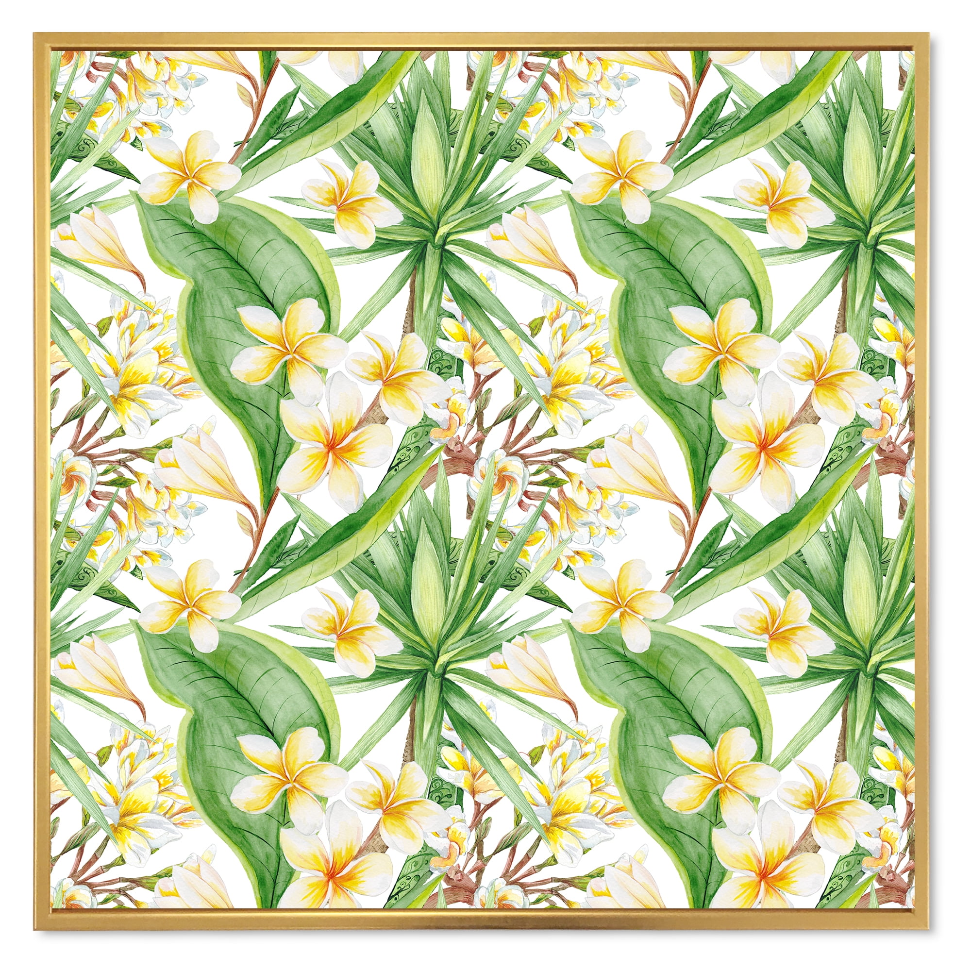 Designart 'Yellow Flowers and Tropical Foliage IX' Modern Framed Canvas Wall Art Print