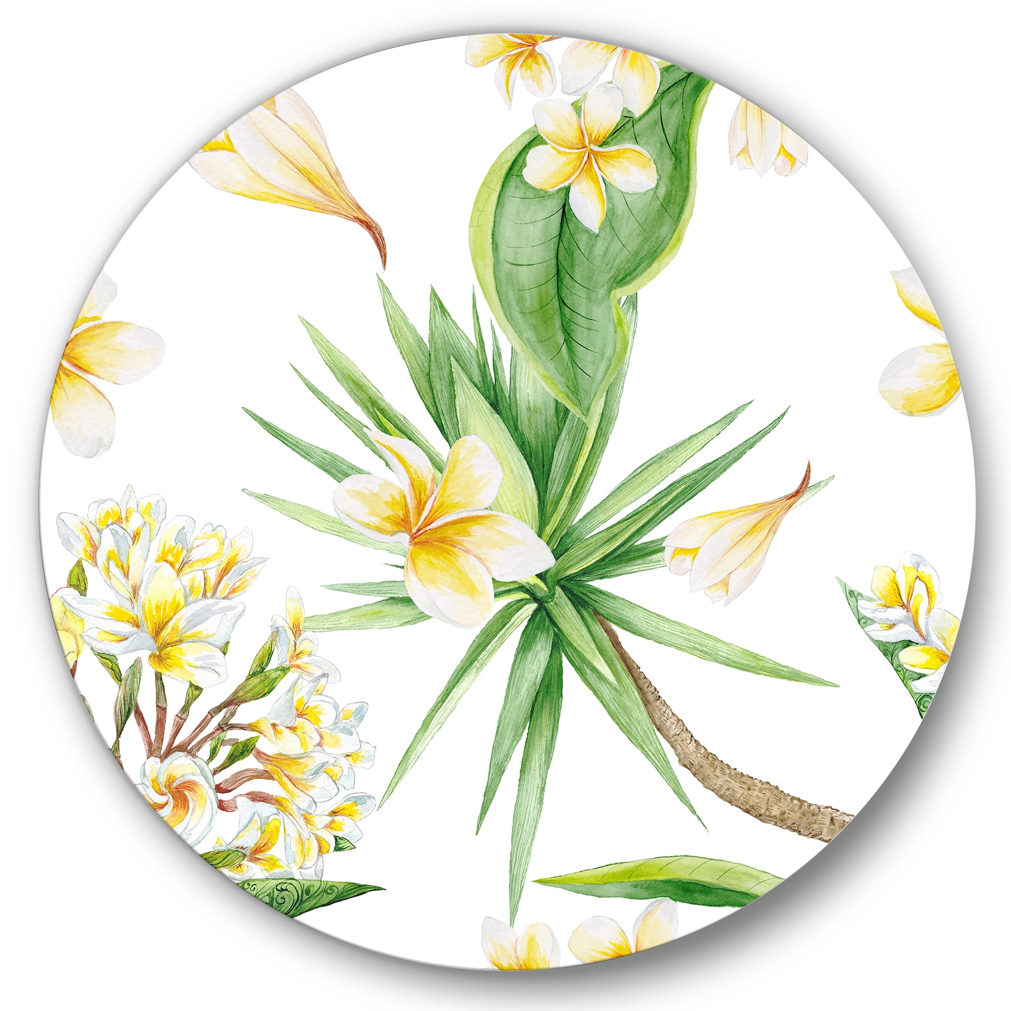 Designart 'Yellow Flowers and Tropical Foliage V' Modern Circle Metal Wall Art 29x29 - Disc of 29