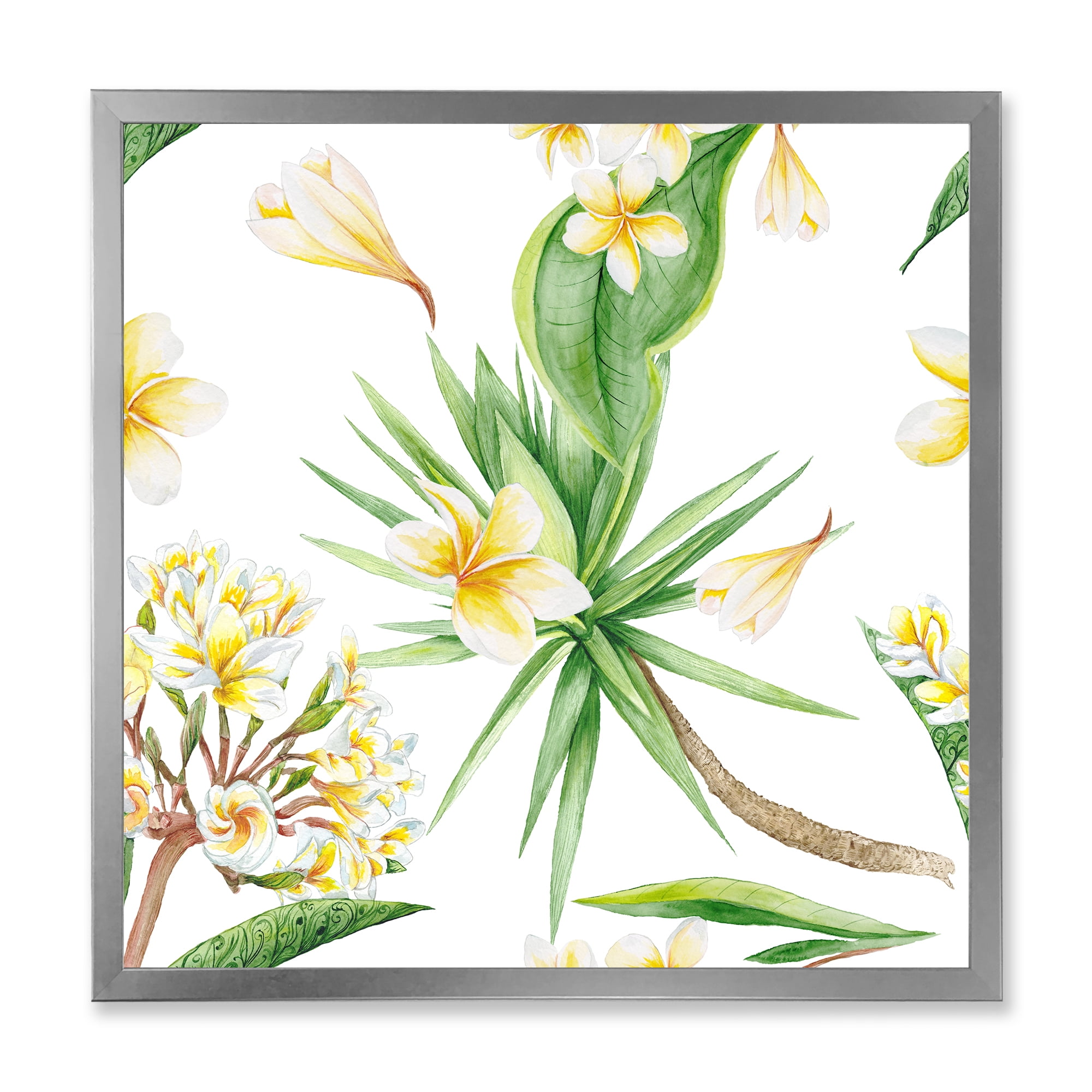 Designart 'Yellow Flowers and Tropical Foliage V' Modern Framed Art Print