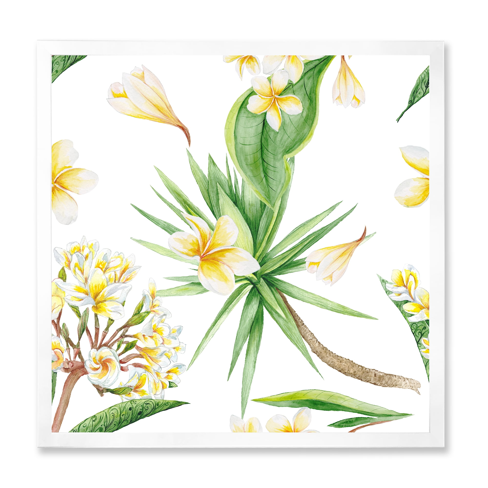 Designart 'Yellow Flowers and Tropical Foliage V' Modern Framed Art Print