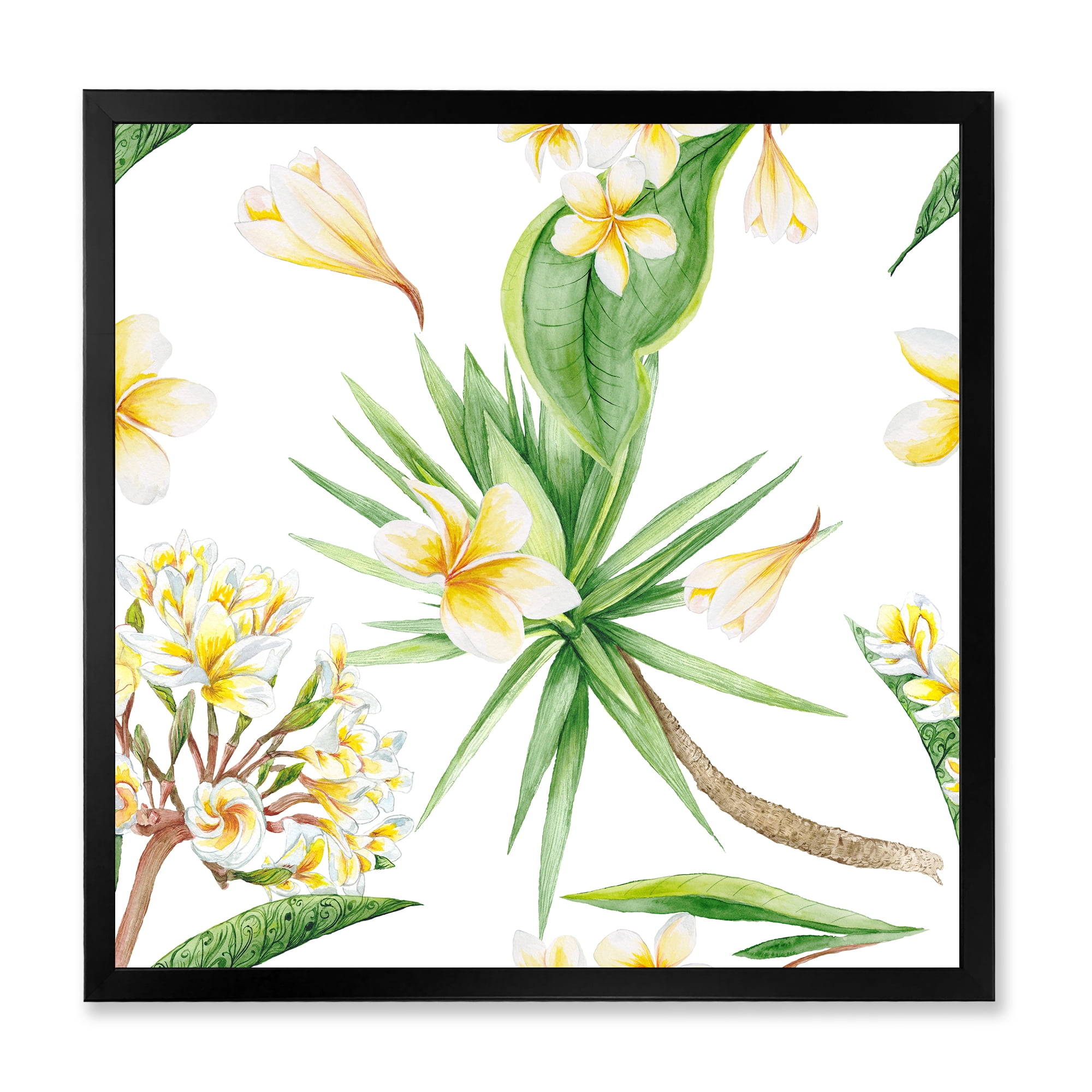 Designart 'Yellow Flowers and Tropical Foliage V' Modern Framed Art Print