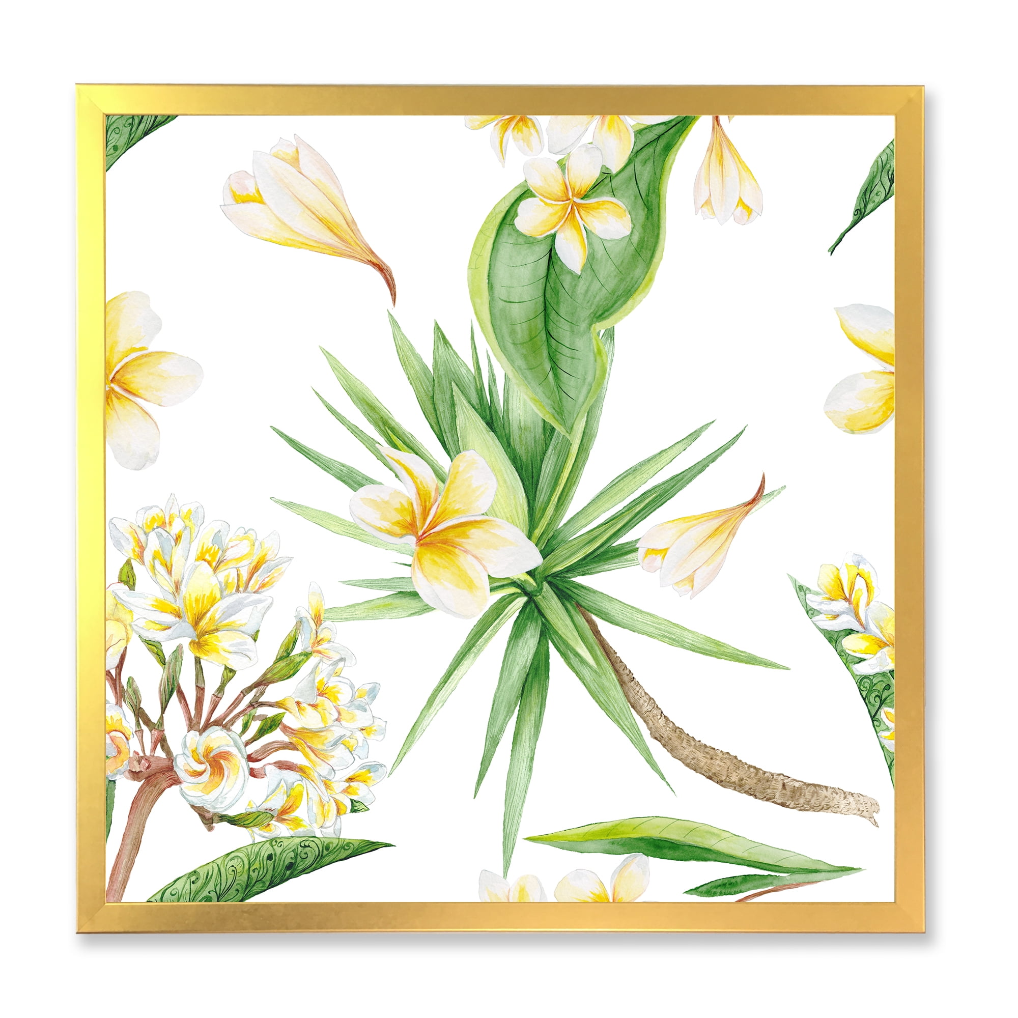 Designart 'Yellow Flowers and Tropical Foliage V' Modern Framed Art Print