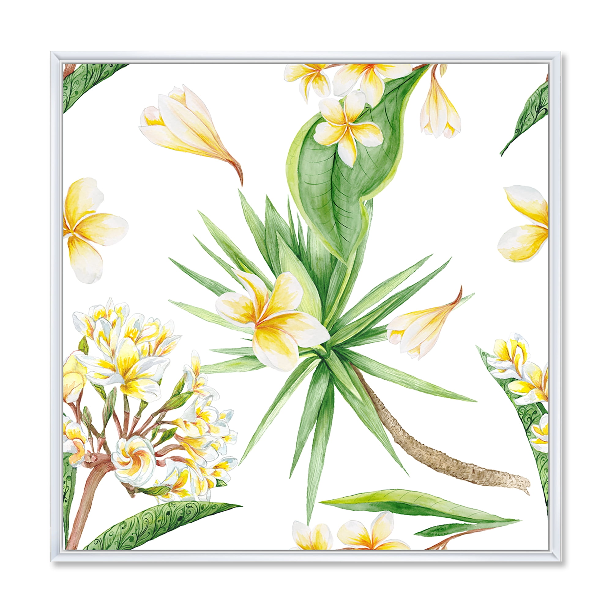 Designart 'Yellow Flowers and Tropical Foliage V' Modern Framed Canvas Wall Art Print