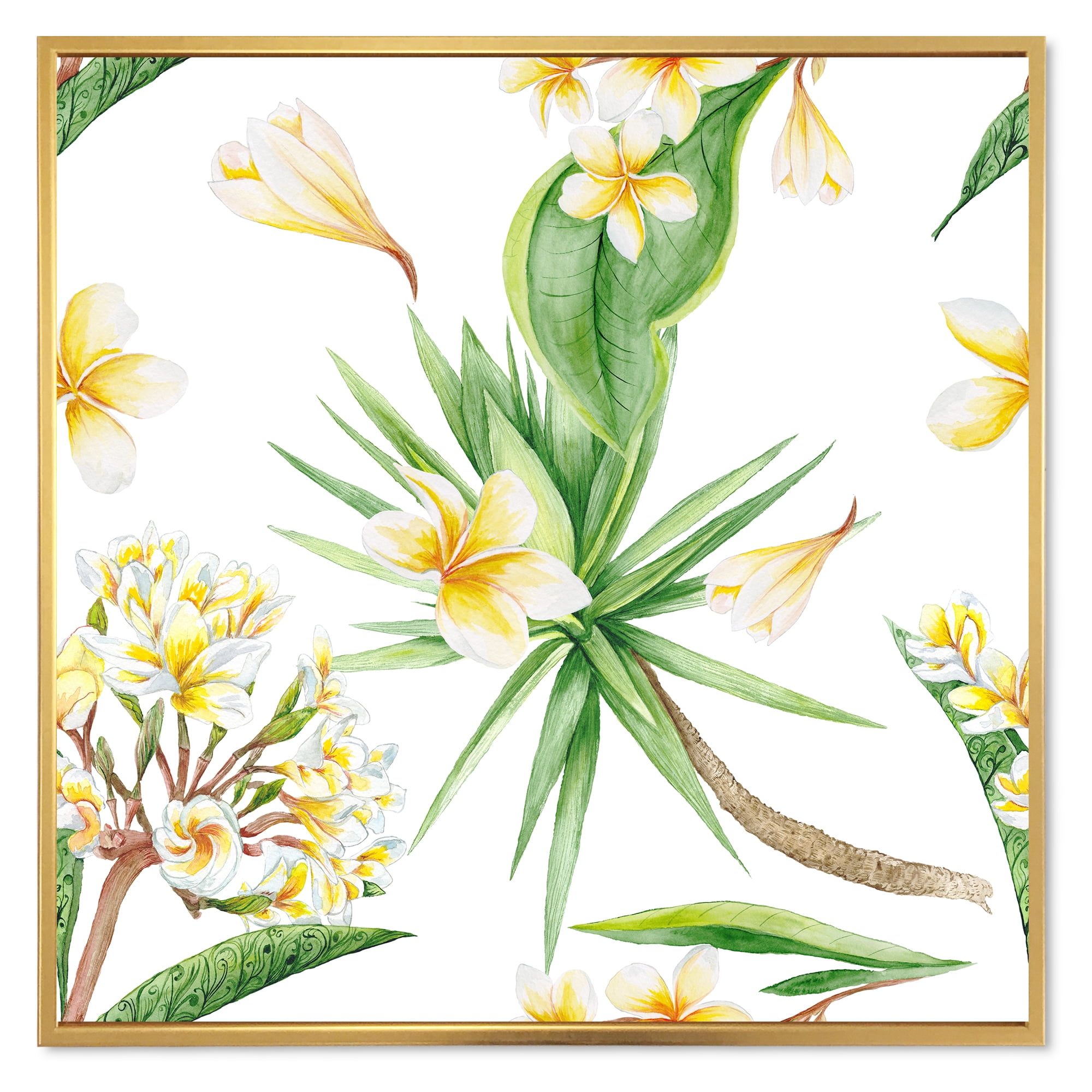 Designart 'Yellow Flowers and Tropical Foliage V' Modern Framed Canvas Wall Art Print