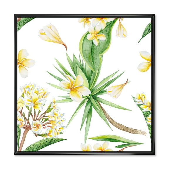 Designart 'Yellow Flowers and Tropical Foliage V' Modern Framed Canvas Wall Art Print
