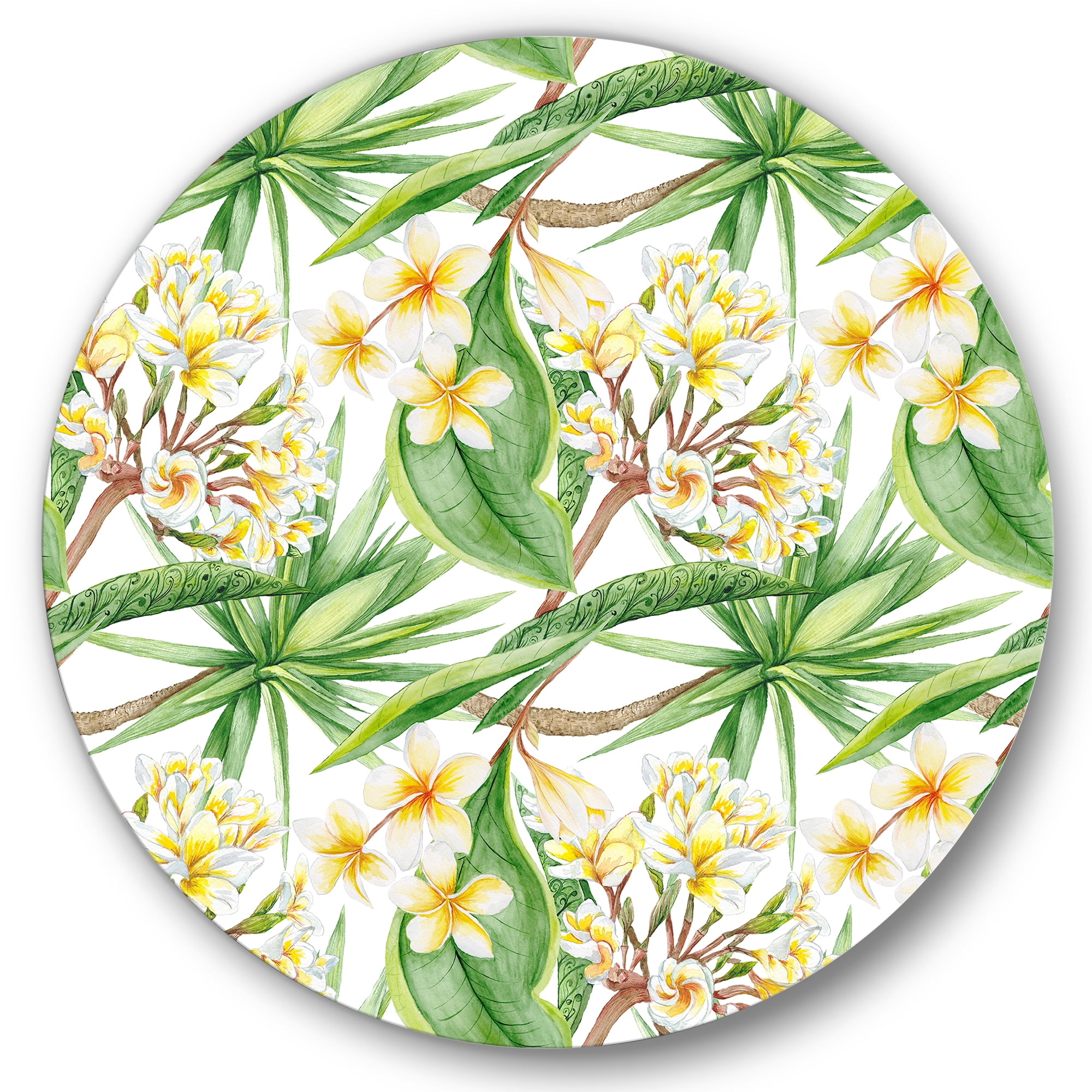 Designart 'Yellow Flowers and Tropical Foliage VI' Modern Circle Metal Wall Art 29x29 - Disc of 29