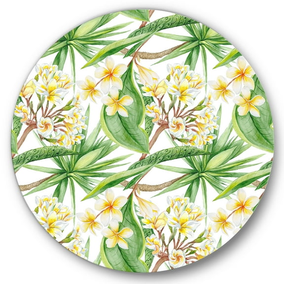 Designart 'Yellow Flowers and Tropical Foliage VI' Modern Circle Metal Wall Art 36x36 - Disc of 36