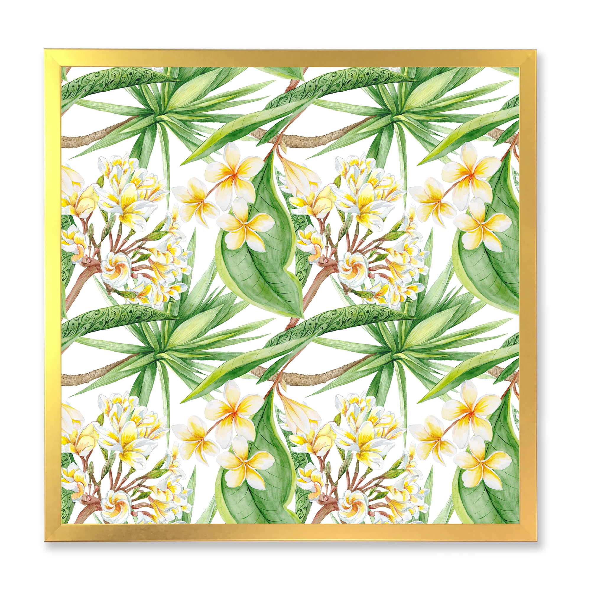 Designart 'Yellow Flowers and Tropical Foliage VI' Modern Framed Art Print
