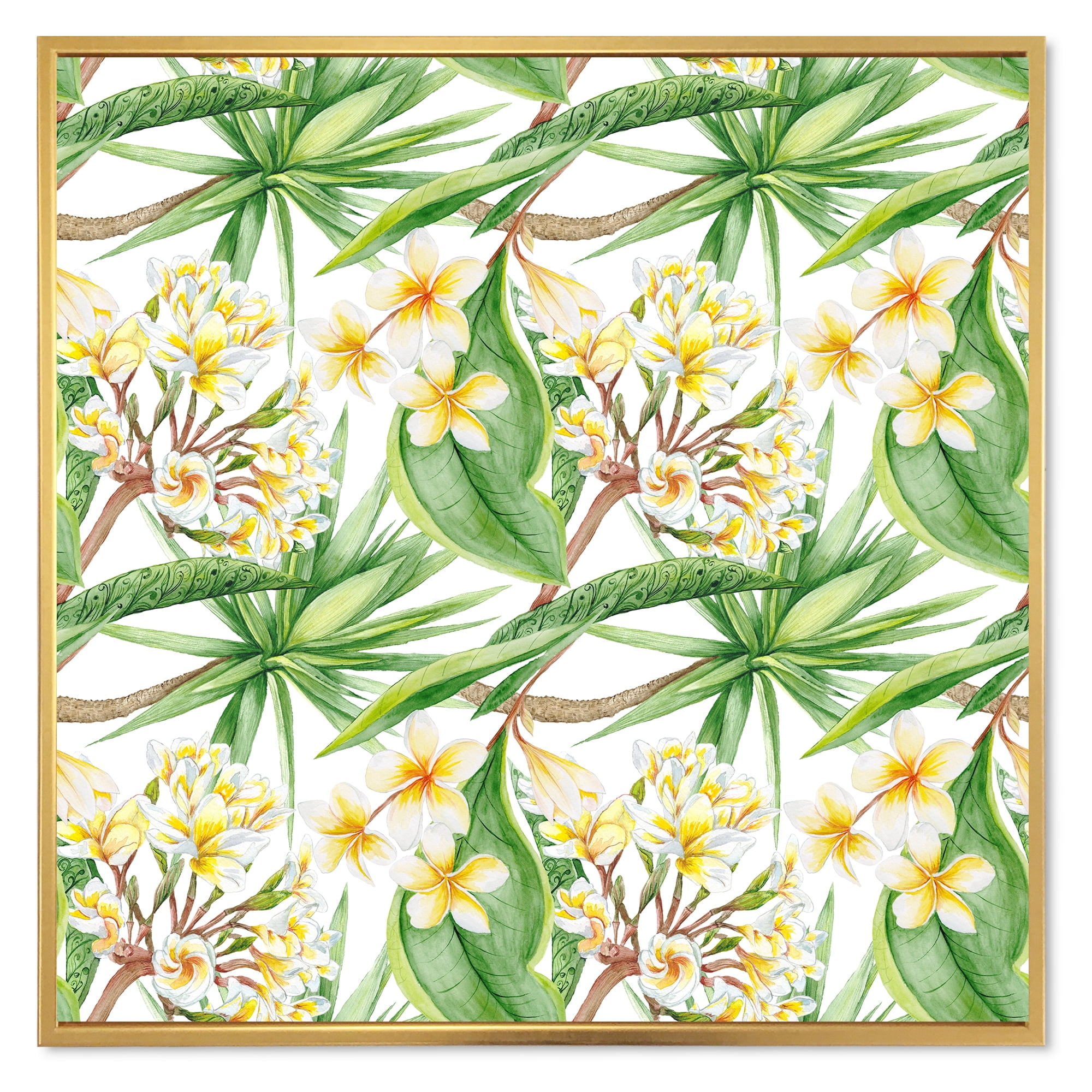 Designart 'Yellow Flowers and Tropical Foliage VI' Modern Framed Canvas Wall Art Print