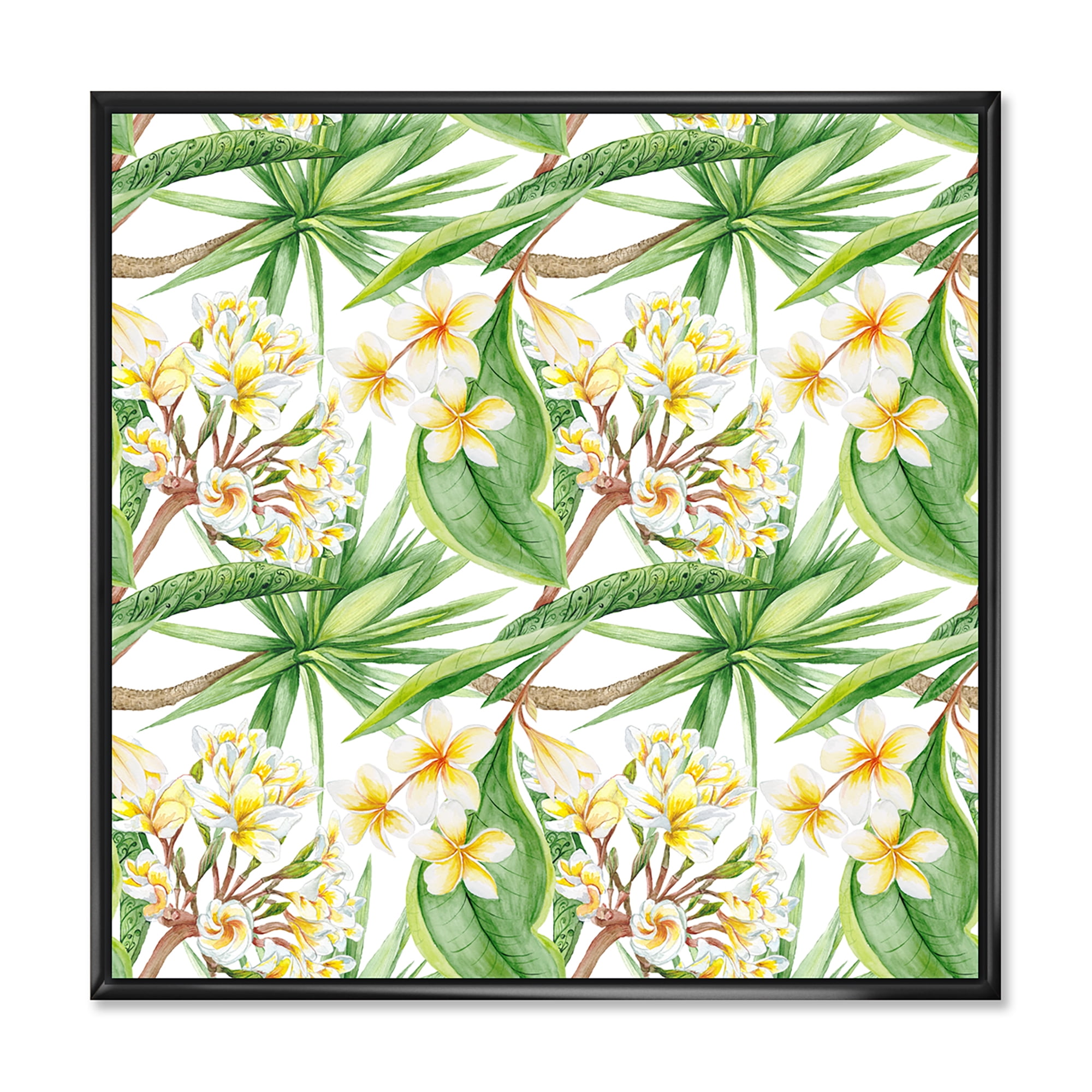 Designart 'Yellow Flowers and Tropical Foliage VI' Modern Framed Canvas Wall Art Print