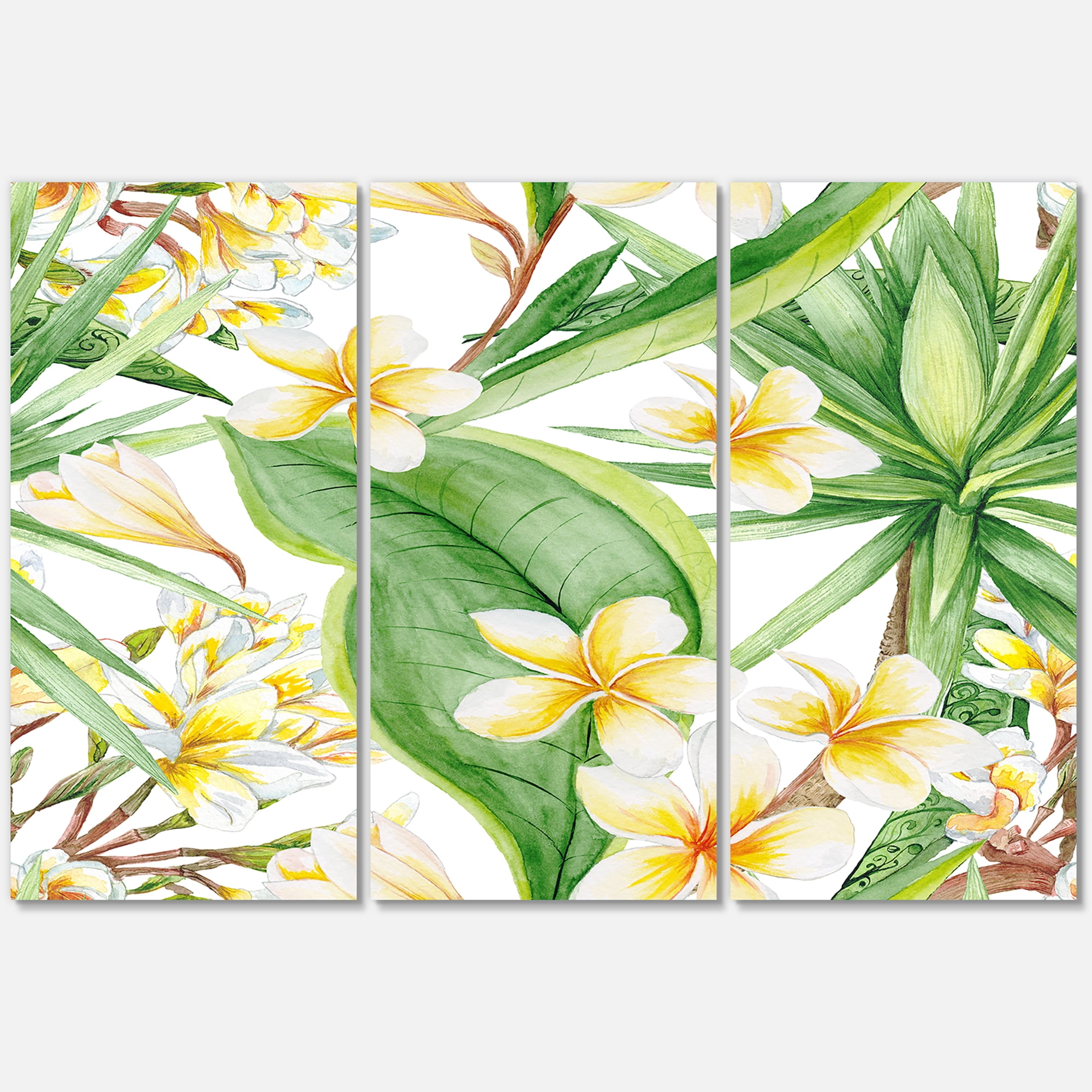 Designart ' Yellow Flowers and Tropical Foliage VII ' Modern Canvas Wall Art Print