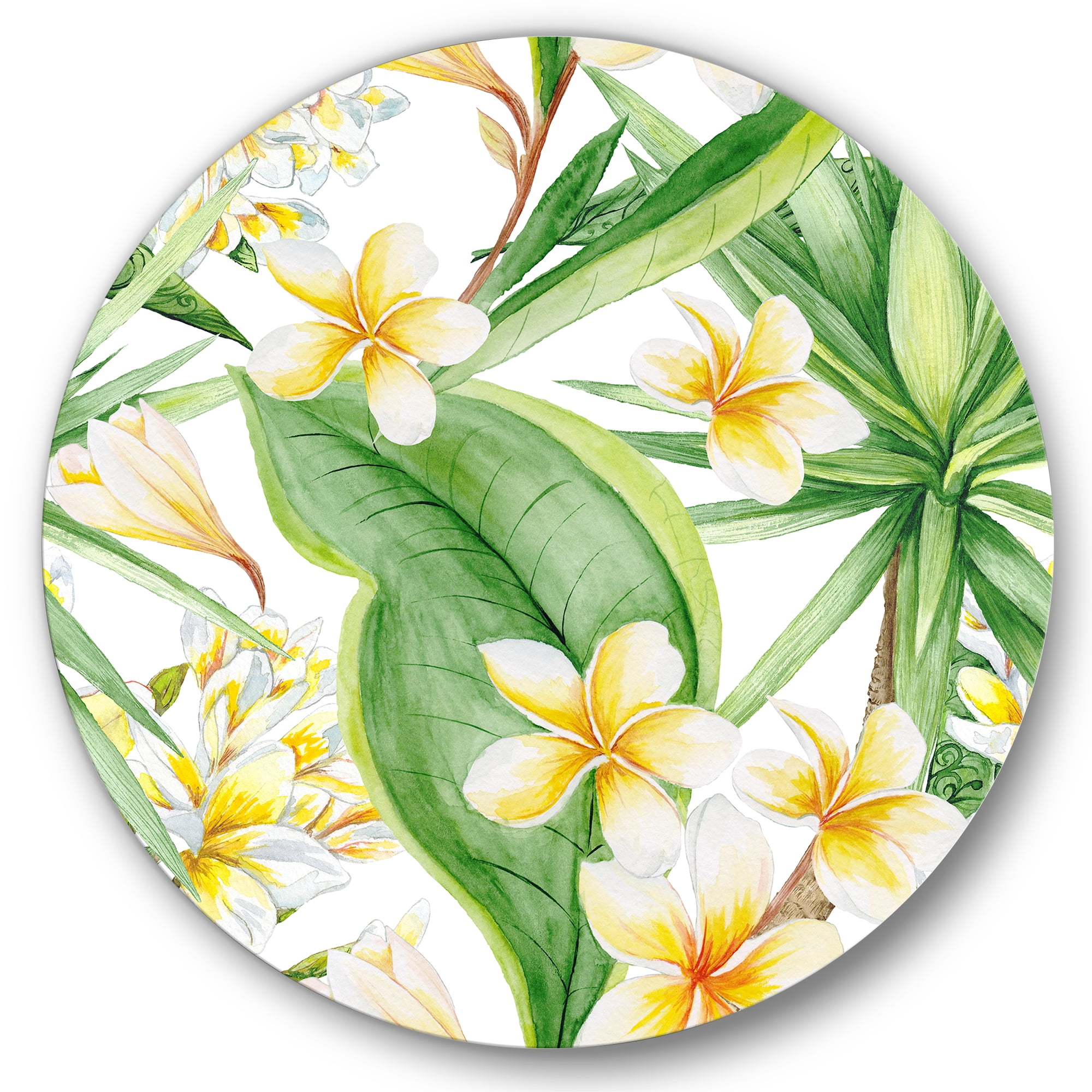 Designart 'Yellow Flowers and Tropical Foliage VII' Modern Circle Metal Wall Art 29x29 - Disc of 29