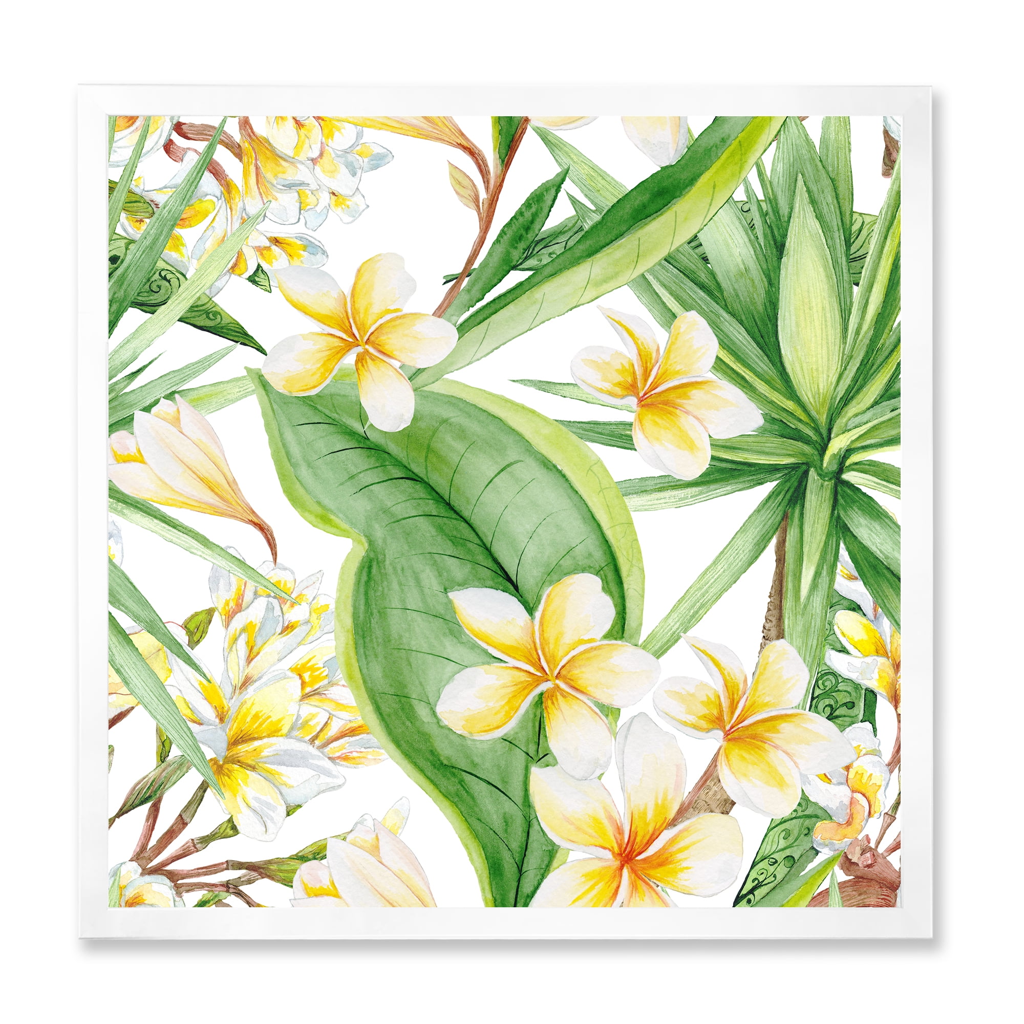 Designart 'Yellow Flowers and Tropical Foliage VII' Modern Framed Art Print