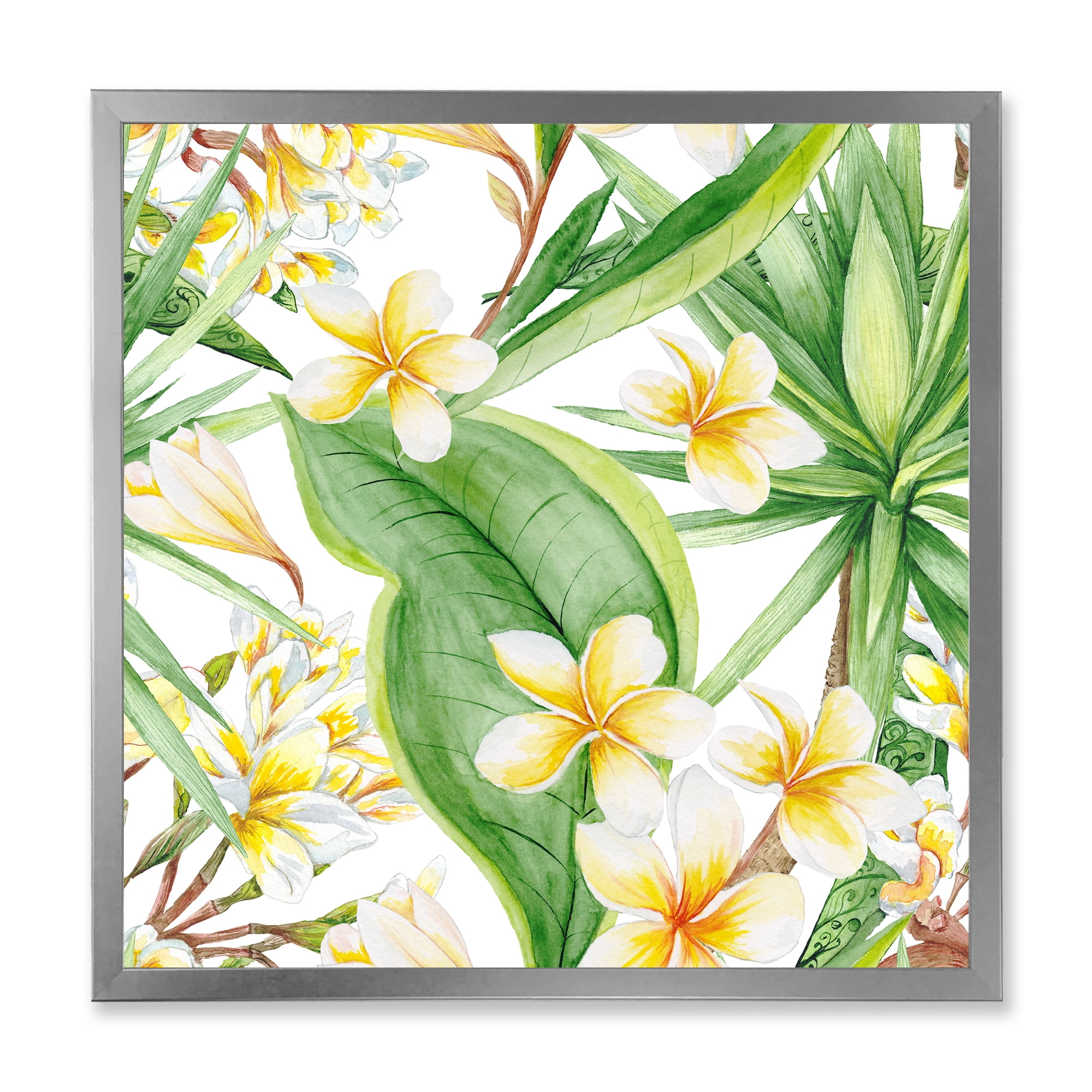Designart 'Yellow Flowers and Tropical Foliage VII' Modern Framed Art Print