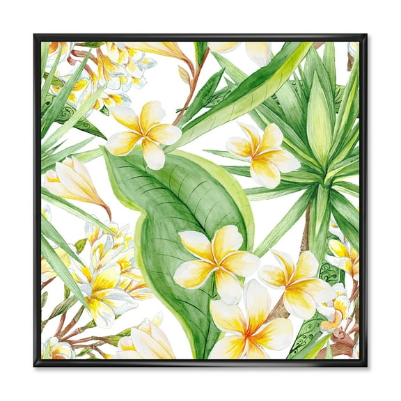 Designart 'Yellow Flowers and Tropical Foliage VII' Modern Framed Canvas Wall Art Print