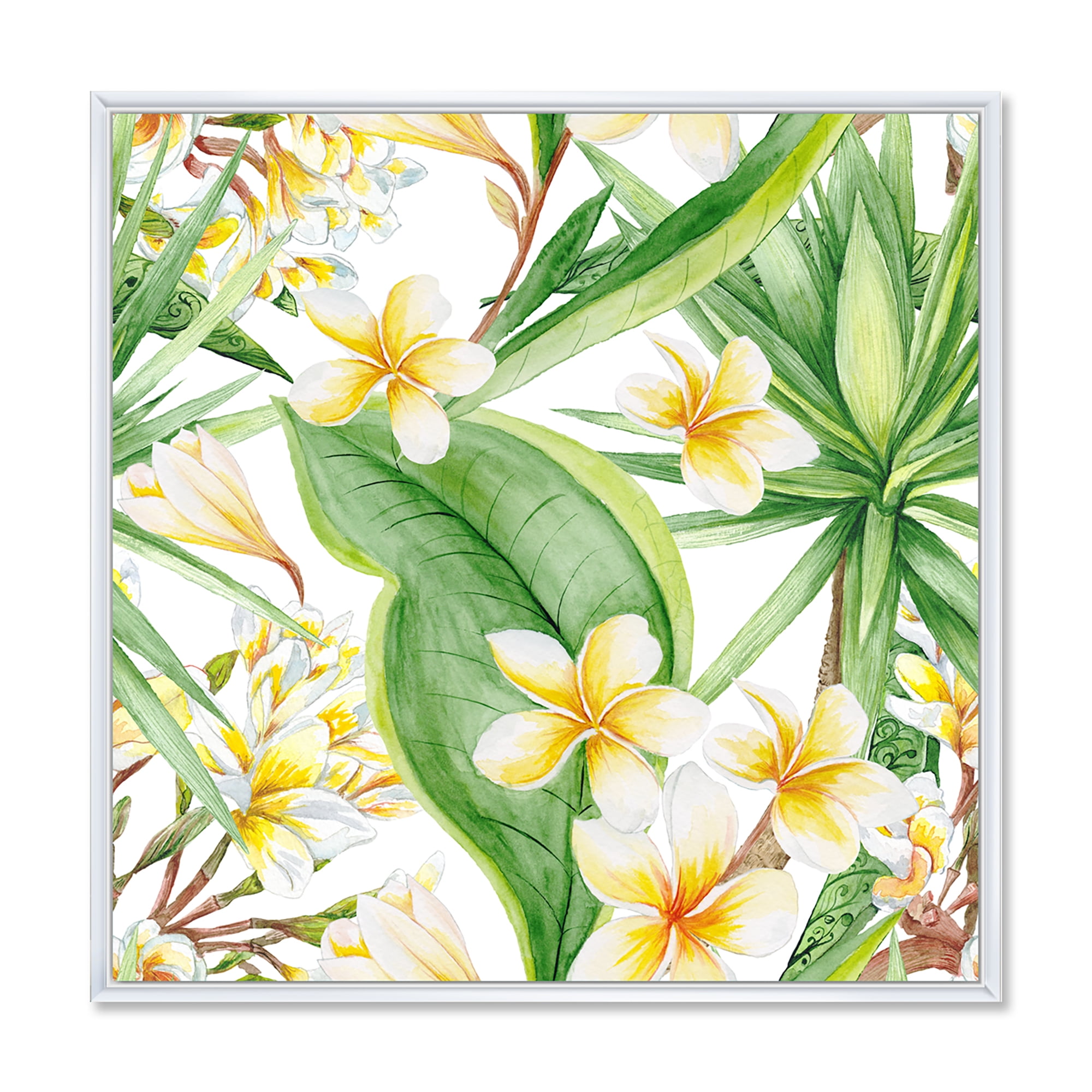 Designart 'Yellow Flowers and Tropical Foliage VII' Modern Framed Canvas Wall Art Print