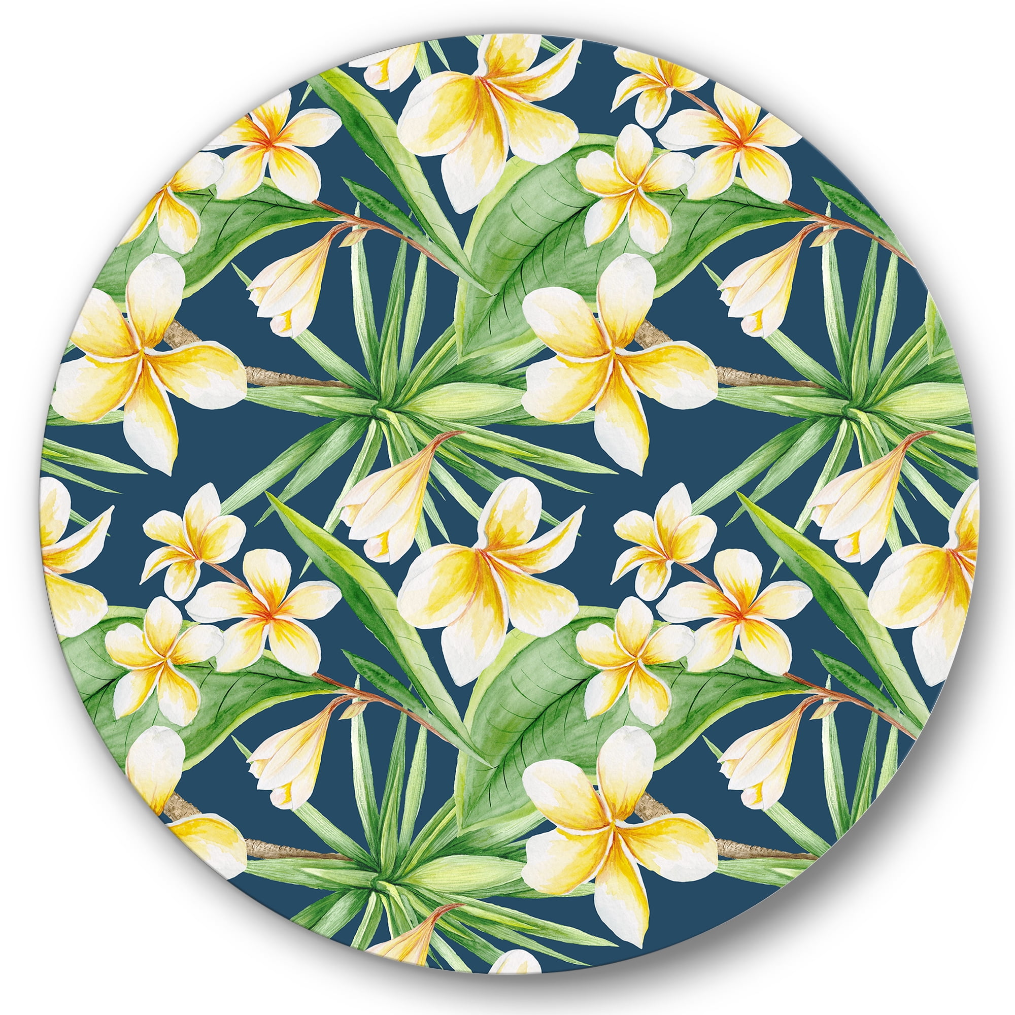 Designart 'Yellow Flowers and Tropical Foliage VIII' Modern Circle Metal Wall Art 23x23 - Disc of 23