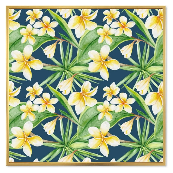 Designart 'Yellow Flowers and Tropical Foliage VIII' Modern Framed Canvas Wall Art Print