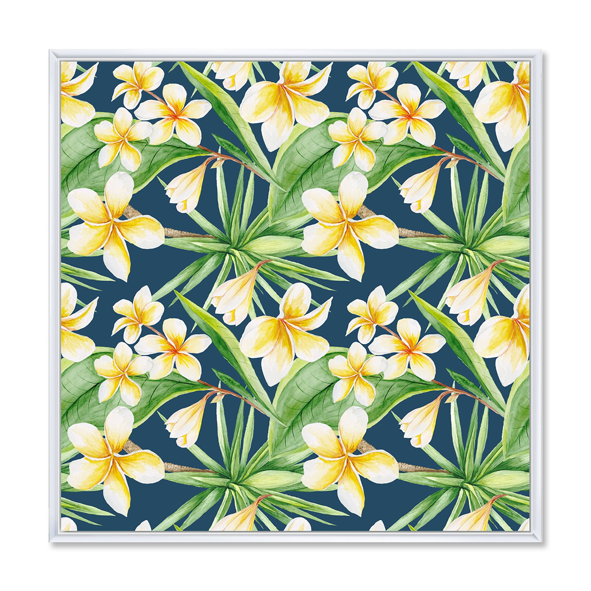 Designart 'Yellow Flowers and Tropical Foliage VIII' Modern Framed Canvas Wall Art Print
