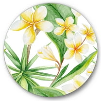 Designart 'Yellow Flowers and Tropical Foliage X' Traditional Circle Metal Wall Art 36x36 - Disc of 36