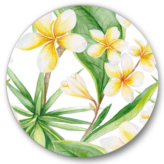 Designart 'Yellow Flowers and Tropical Foliage X' Traditional Circle Metal Wall Art 36x36 - Disc of 36