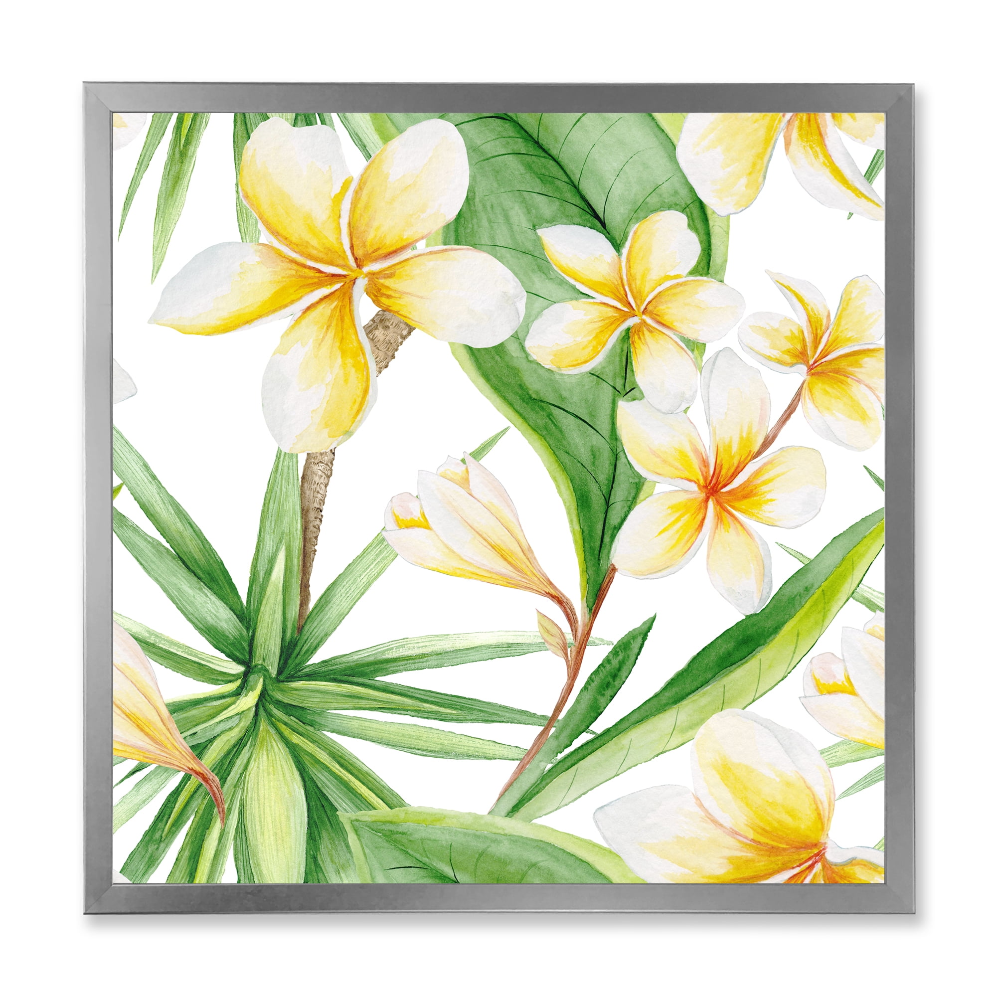 Designart 'Yellow Flowers and Tropical Foliage X' Traditional Framed Art Print